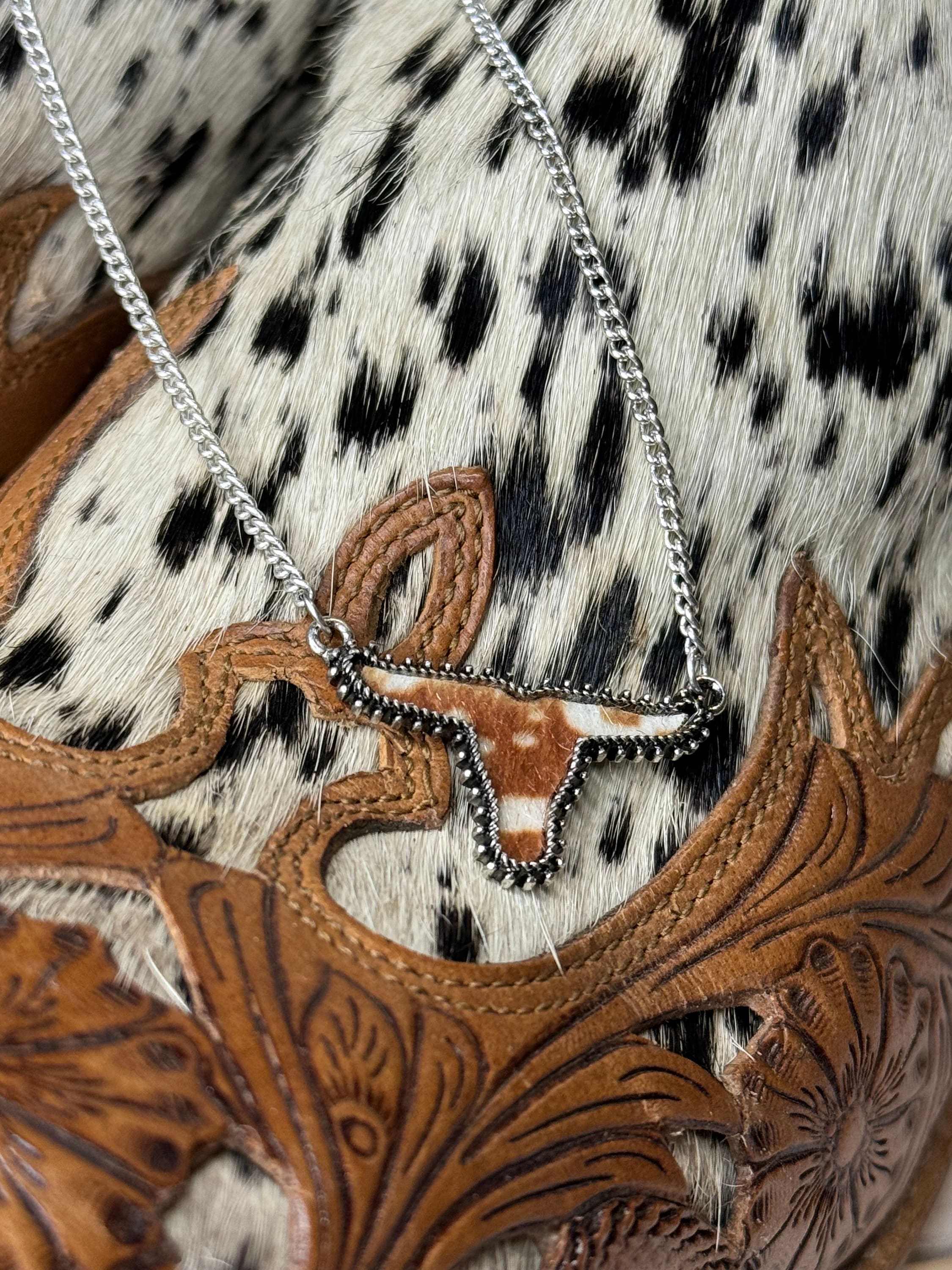 Faux Brown & White Cowhide Pendant Necklace | Western Jewelry | Cowgirl Accessories | Coastal Cowgirl | Rodeo Accessories