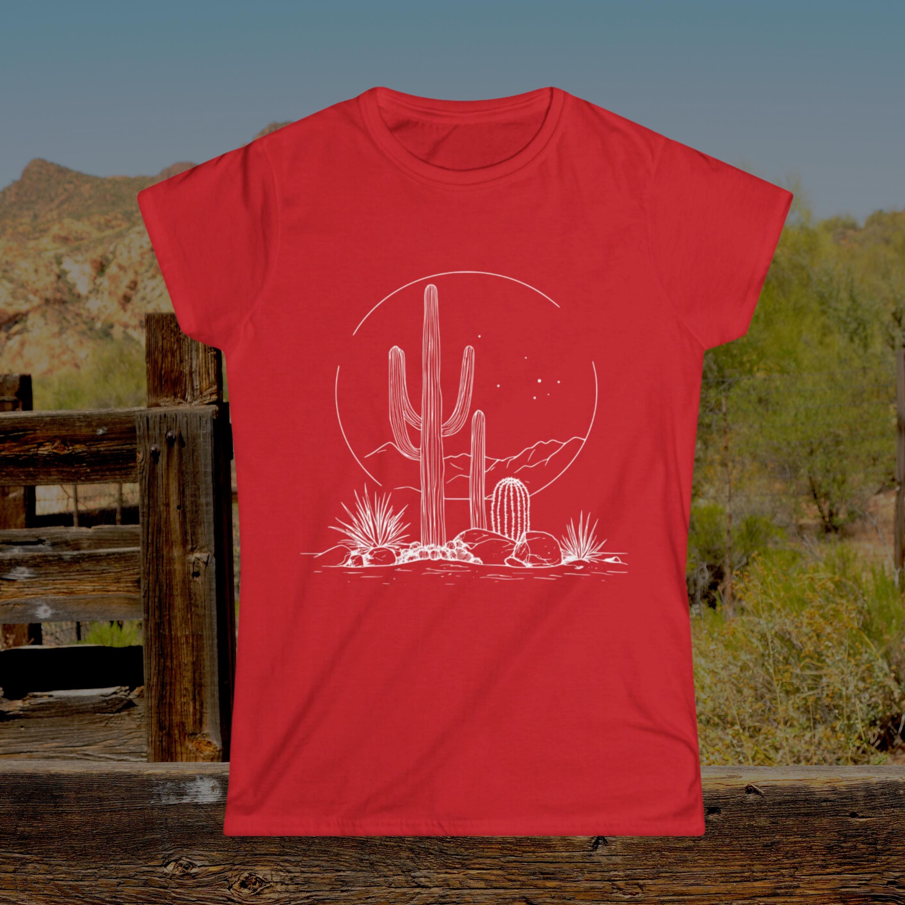 Western Desert Moon Women's Tee, Cowgirl Graphic Shirt, Southwest Style Top, Mountain Cactus Fashion Tee, Vintage Sunset T-Shirt, Boho