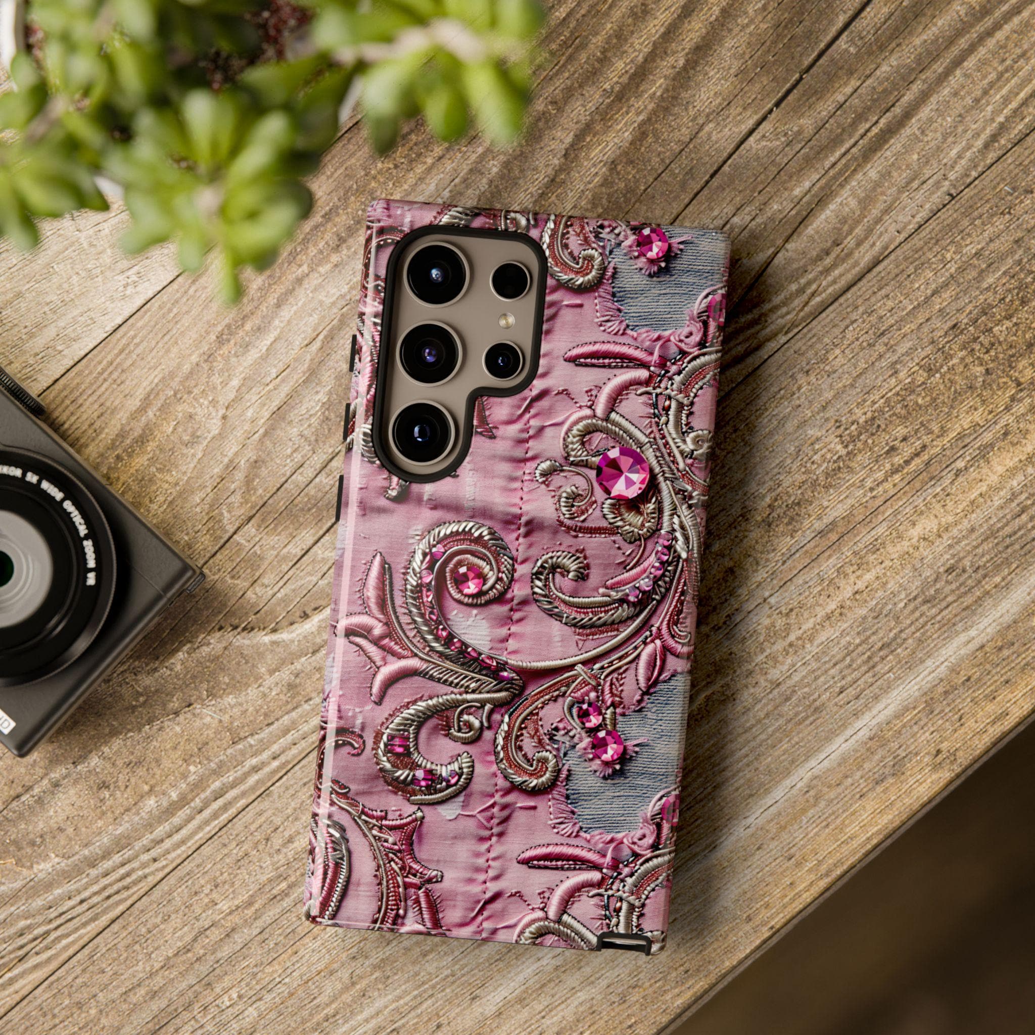 Denim and Lace Print Tough Case for Samsung and Galaxy Phones, Protective Phone Cover, Trendy phone accessory