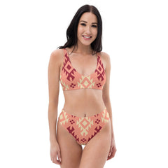 Boho Chic Pink Aztec Bikini: Embrace Western Vibes in This High-Waisted Swimwear