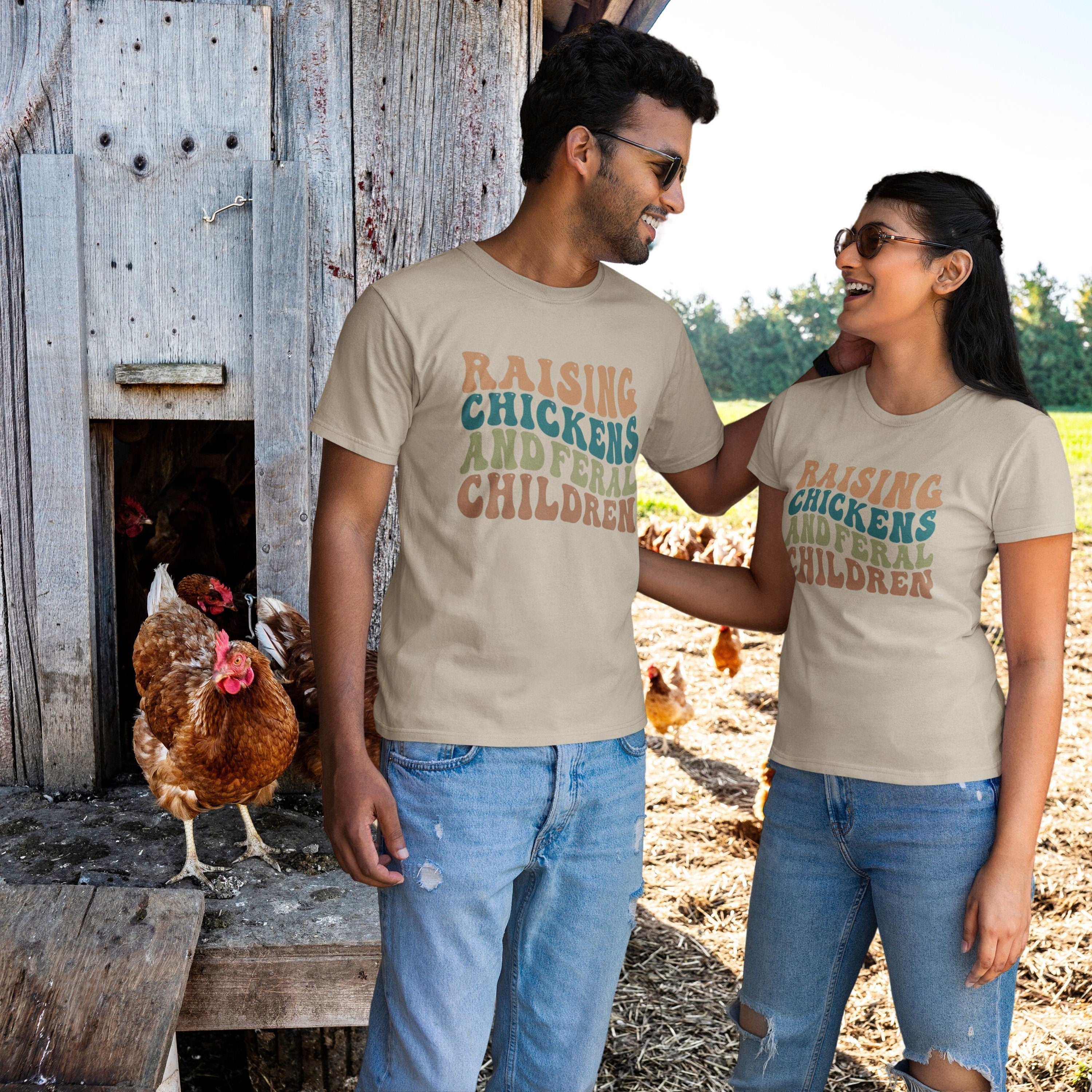 Raising Chickens and Feral Children Unisex Heavy Cotton Tee Farm Life Barn Shirt Gift for mom Gift for Dad