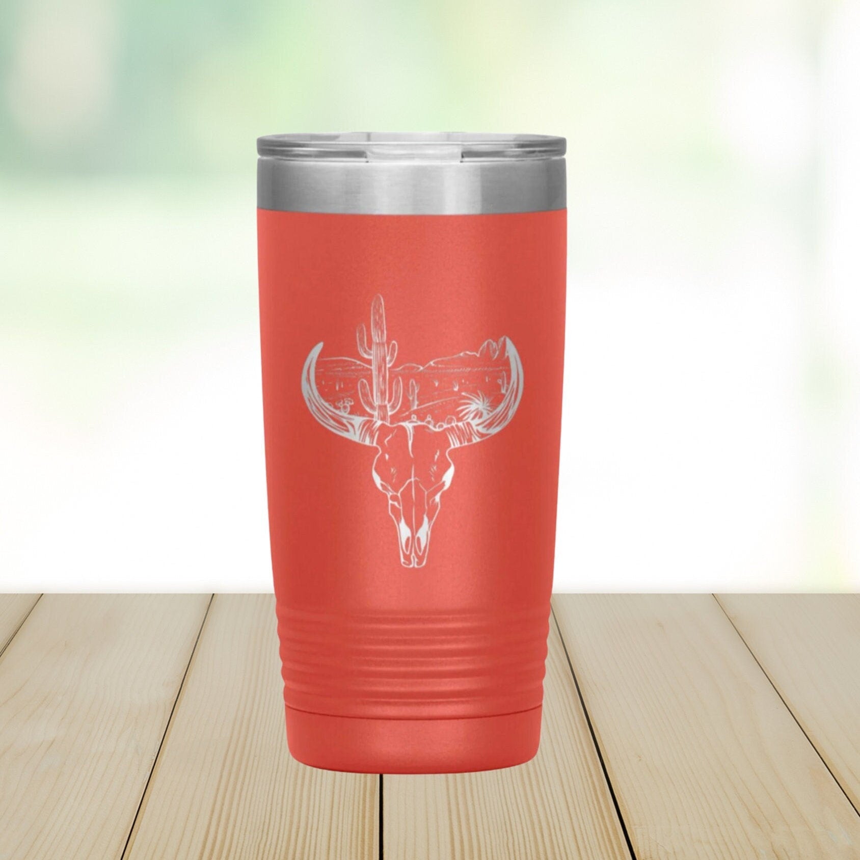 Custom Desert Skull,  Insulated Steel, Laser Engraved Tumbler ,20 Oz Tumbler, Etched Tumbler, Bull Skull