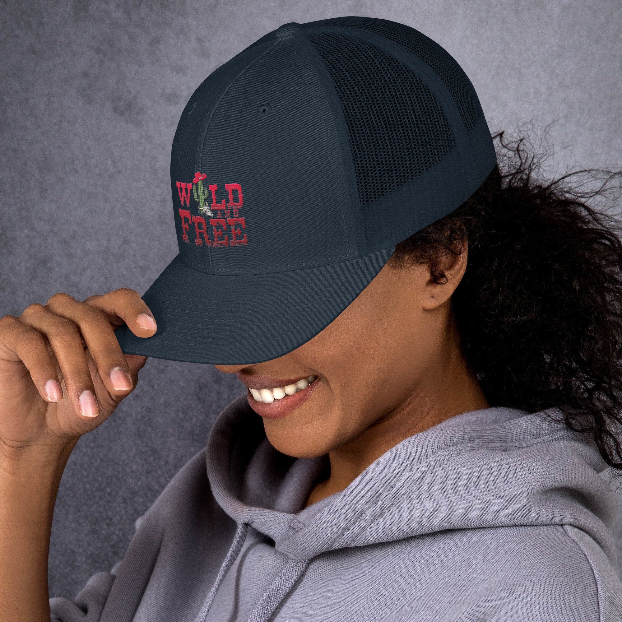 Wild and Free Embroidered Trucker Cap for women