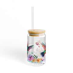 Elegant Hummingbird Design - 16 oz Glass Cup for Nature Lovers