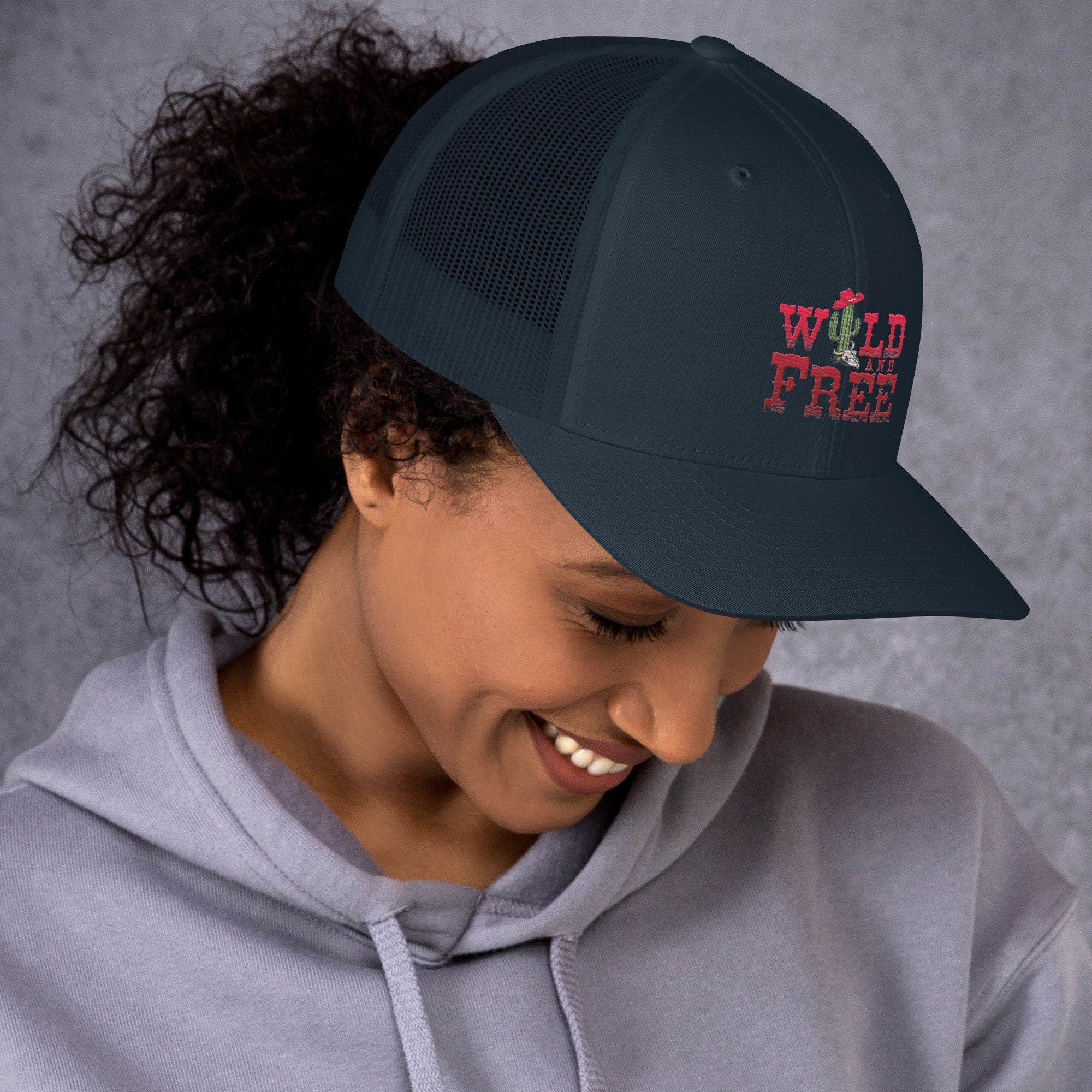 Wild and Free Embroidered Trucker Cap for women