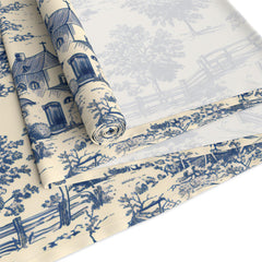 Classic Blue and White Chinioserie Toile De Jouy Table Runner Farmhouse kitchen (Cotton, Poly)