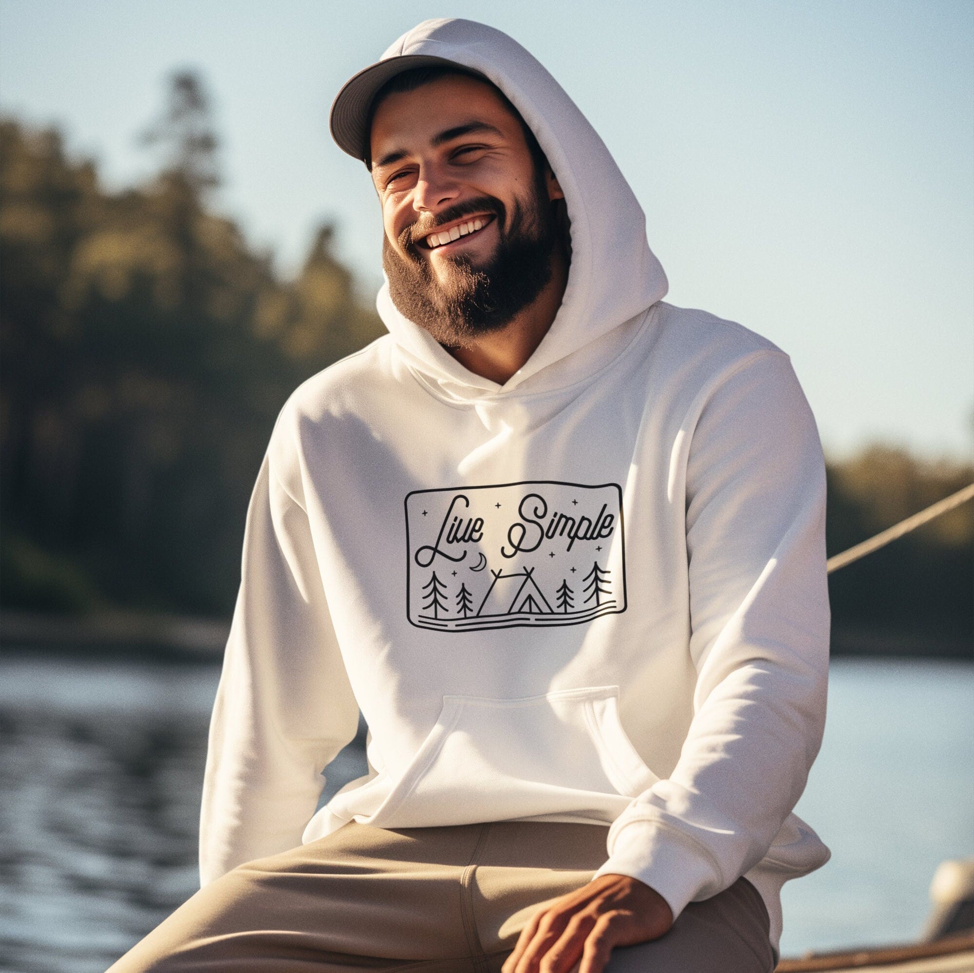 Live Simple Unisex College Hoodie | Camping Hoodie | Outdoorsy Gifts | Cabin Life | Lake Life Hoodie | Men's Hoodie | Women's Hoodie |