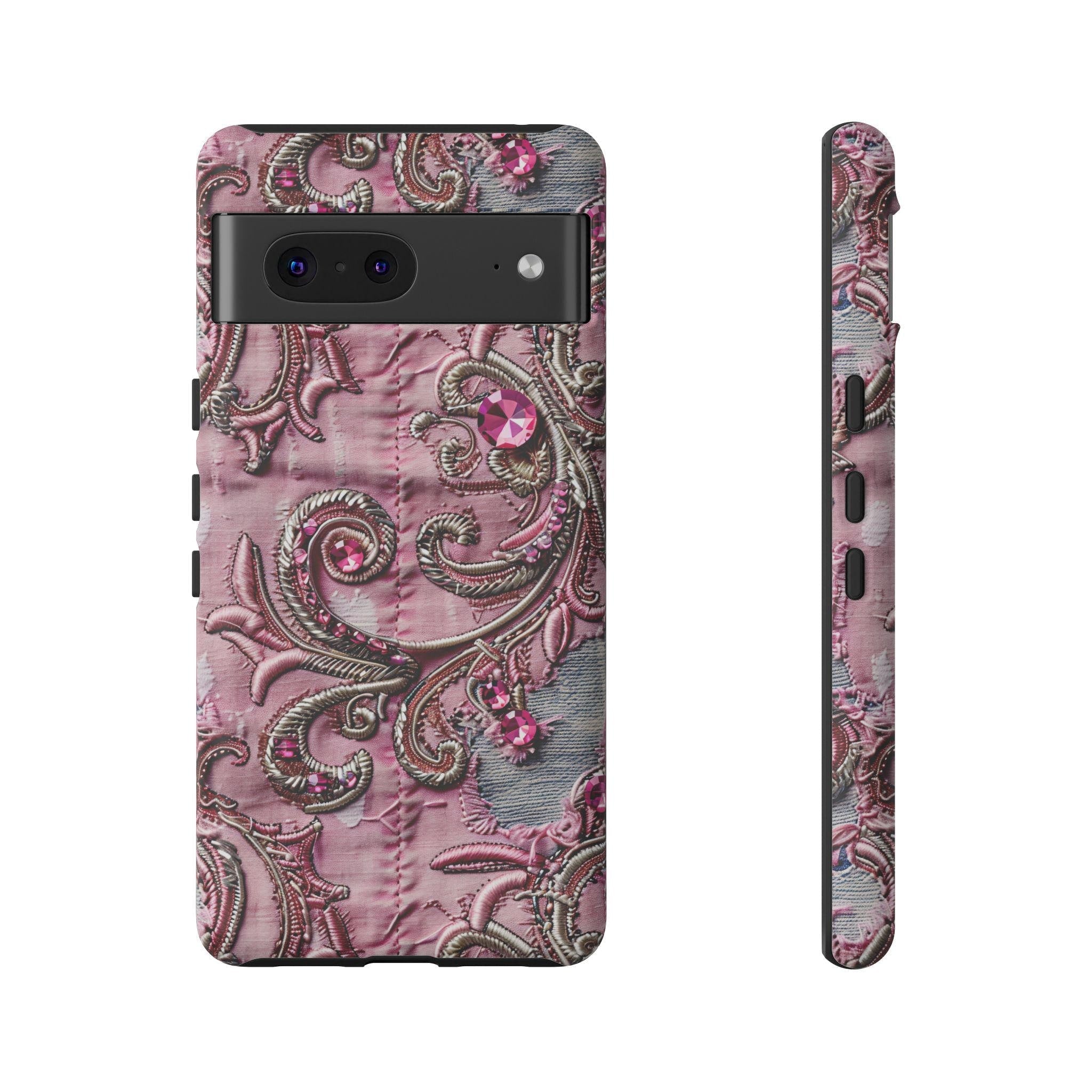 Denim and Lace Print Tough Case for Samsung and Galaxy Phones, Protective Phone Cover, Trendy phone accessory