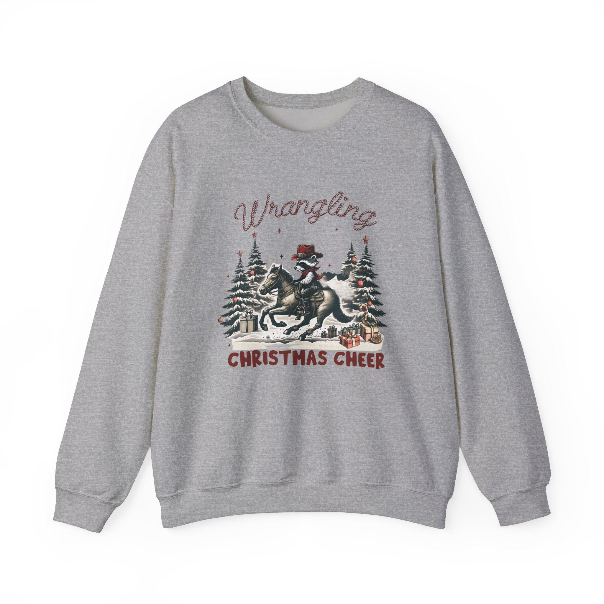 Rodeo Racoon Christmas Crewneck Sweatshirt, Holiday Animal Pullover, Winter Cheer shirt, Cute Critter Xmas Top, Festive Sweatshirt