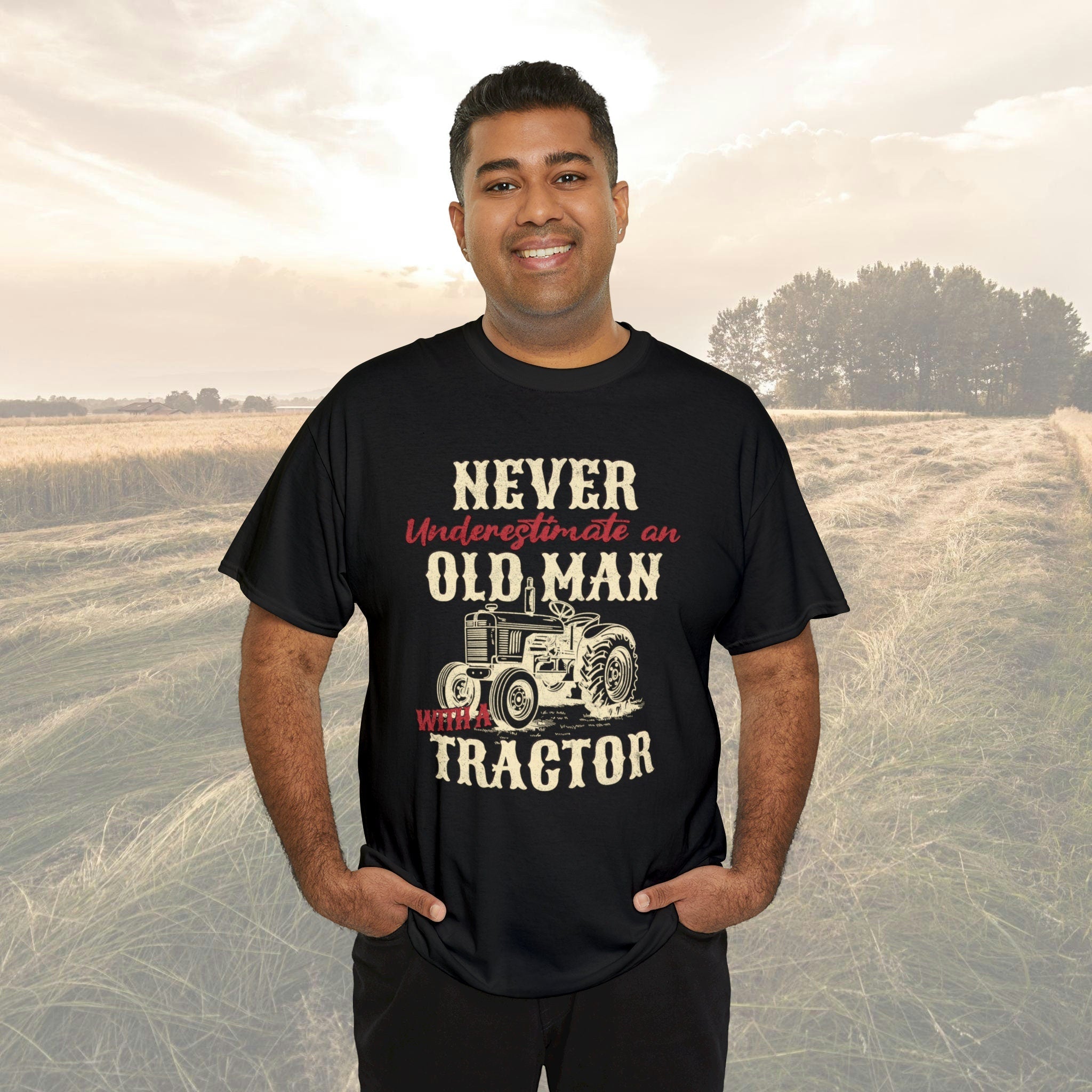 Old man and a Tractor| Gifts for Farmers|  Mens Heavy Cotton Tee