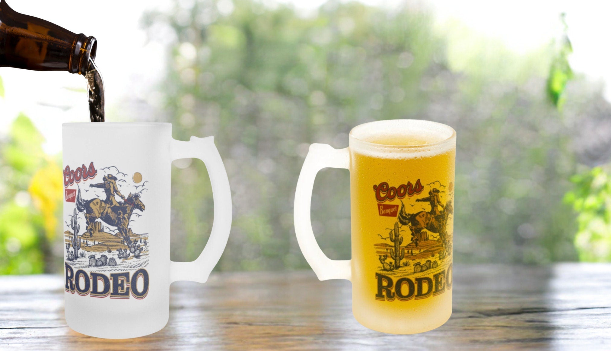 16oz Frosted Beer Stein, Coors Rodeo, Gift for the beer lover