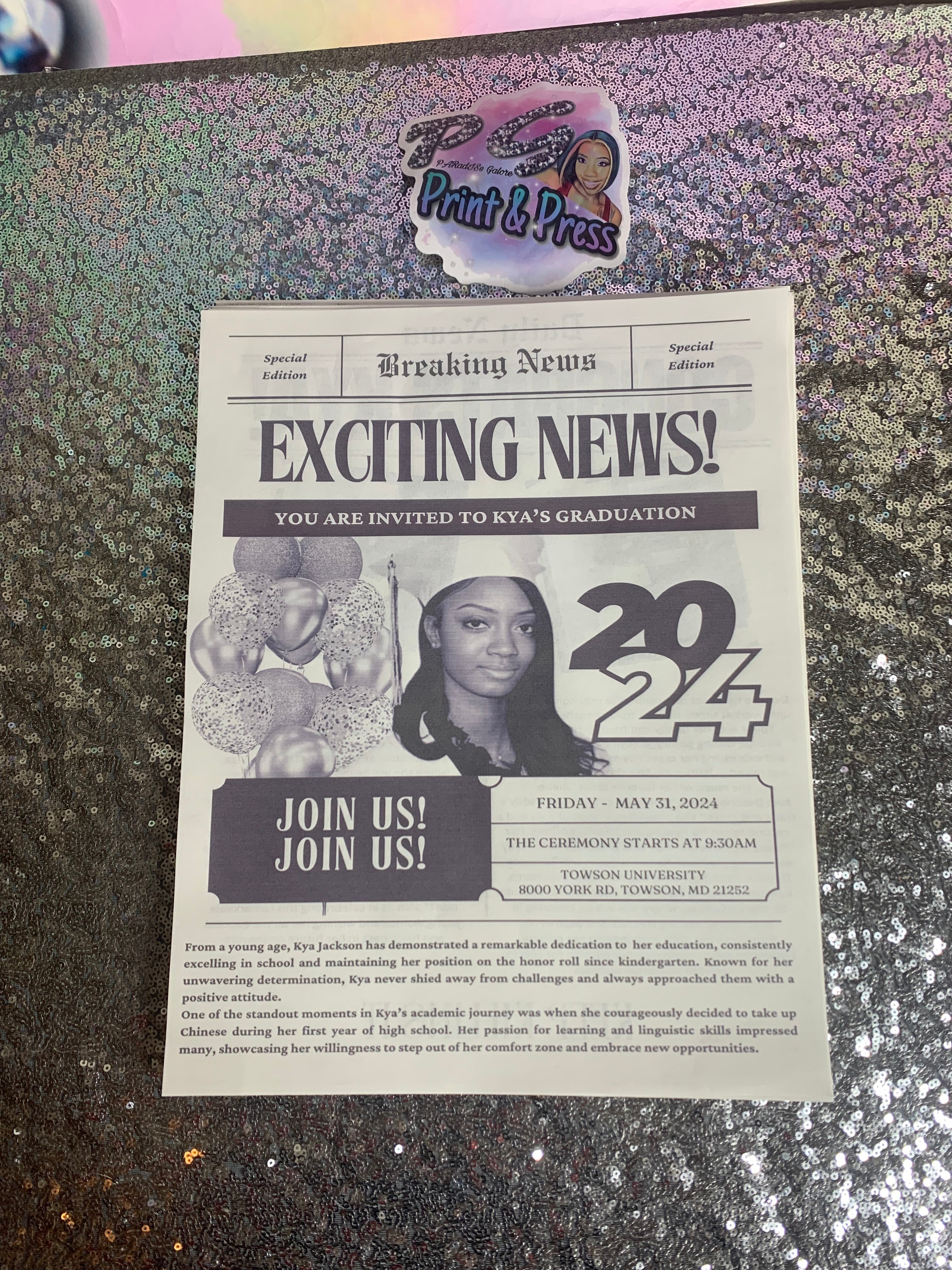 Custom Newspaper Invitation/Announcement Prints