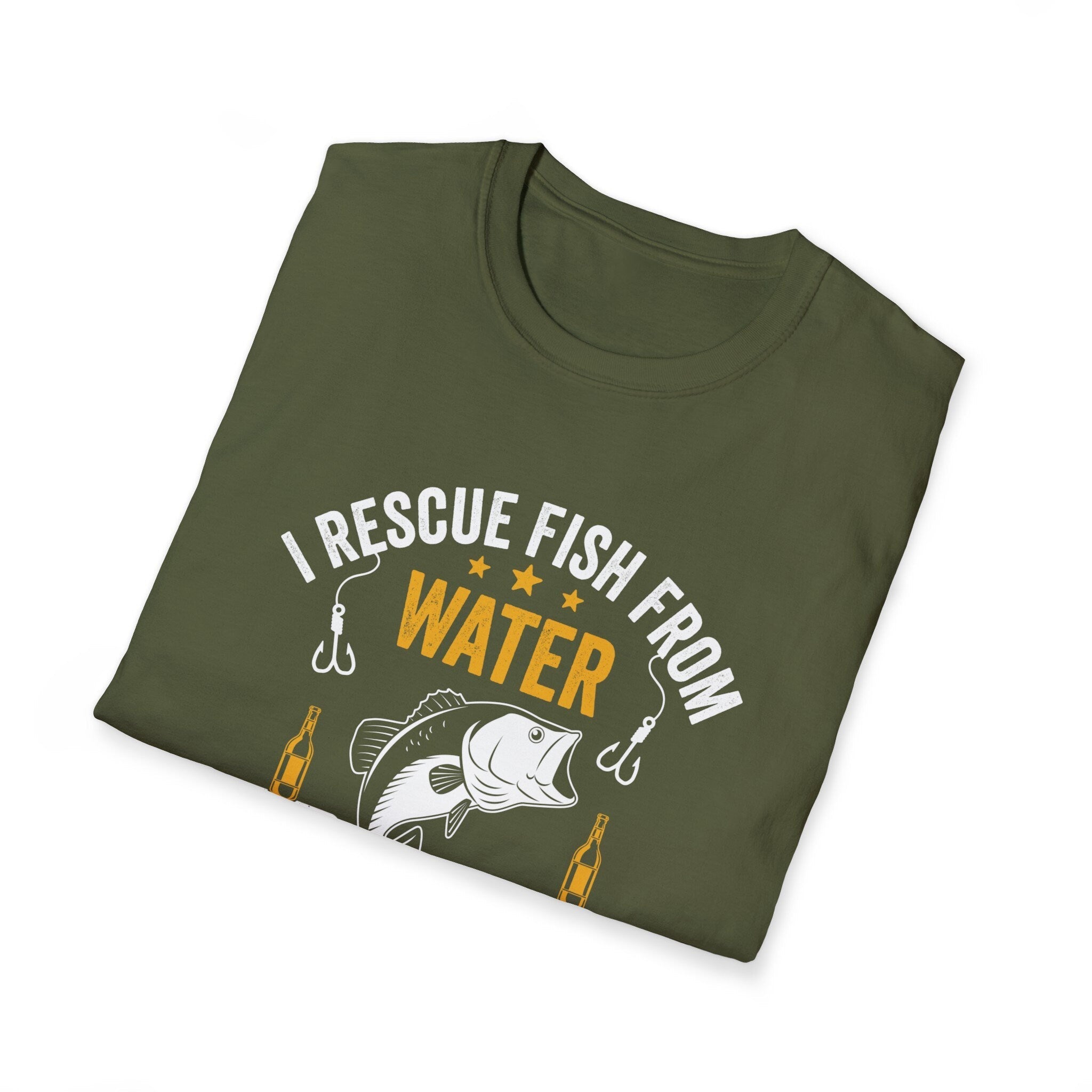 I Rescue Fish From Water and Beer From Bottles, Mens Funny Tee, Novelty shirt, Outdoorsmen Gift, Fathers Day Gift, Softstyle T-Shirt