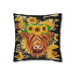 Adorable Highland Cow and Sunflower Pillow Cover: A Charming Touch for Your Home Decor!