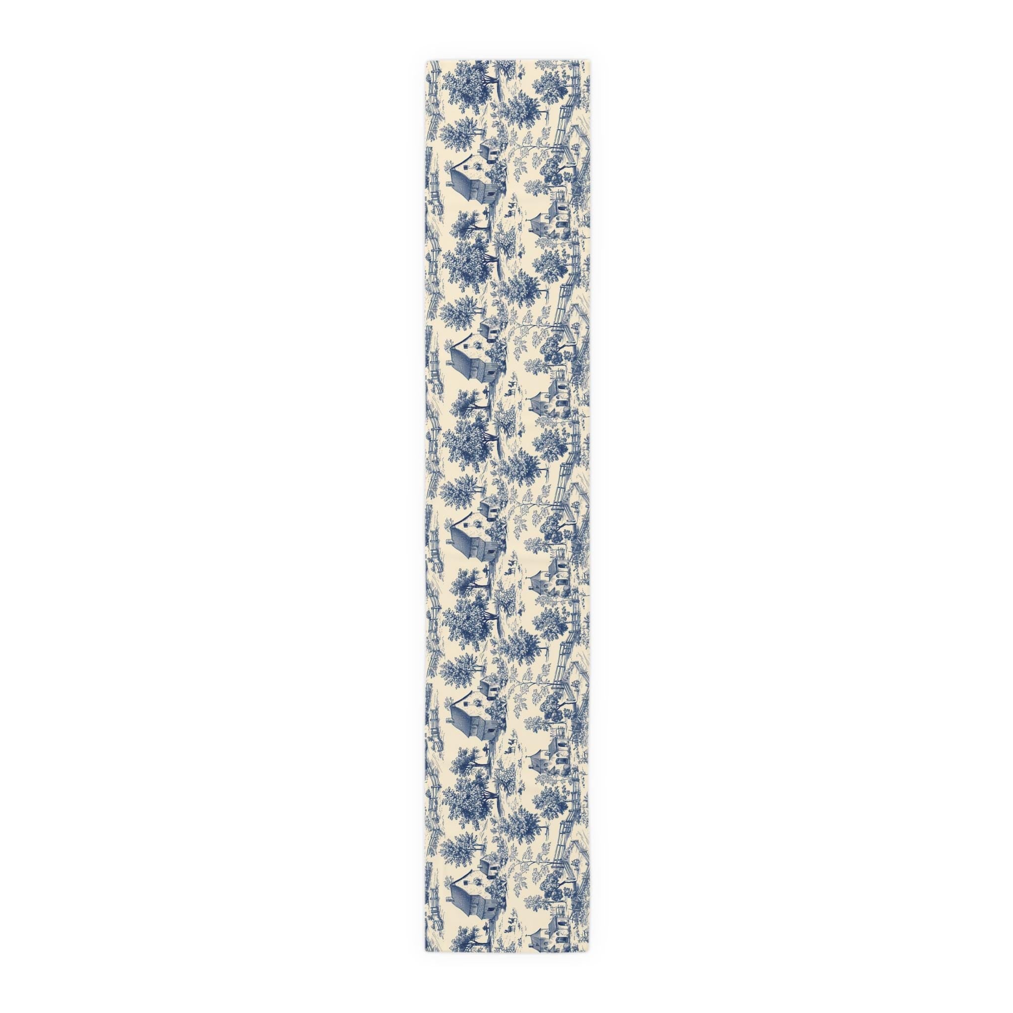 Classic Blue and White Chinioserie Toile De Jouy Table Runner Farmhouse kitchen (Cotton, Poly)