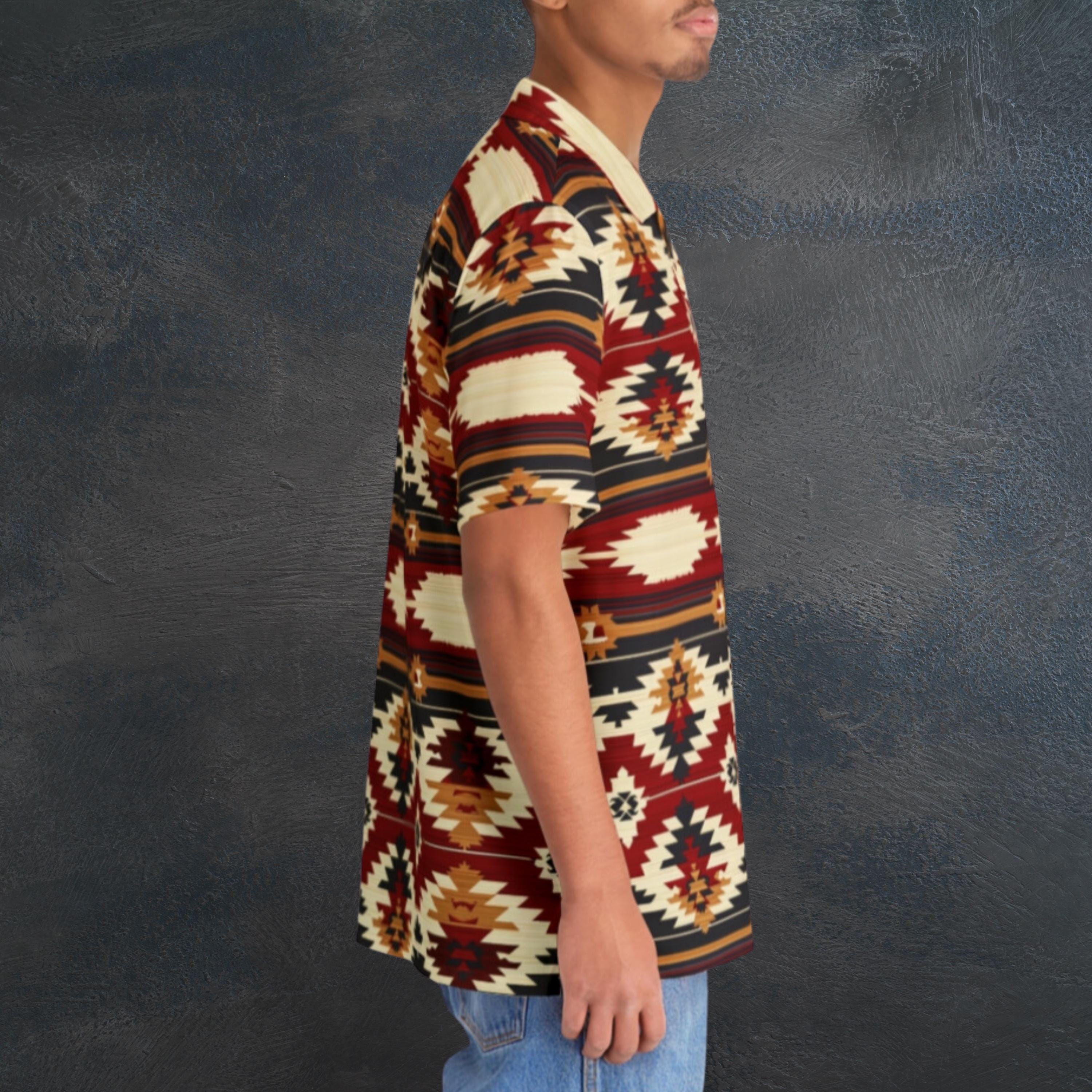 Mens short sleeve western design Hawaiian style button up shirt - Navajo collection