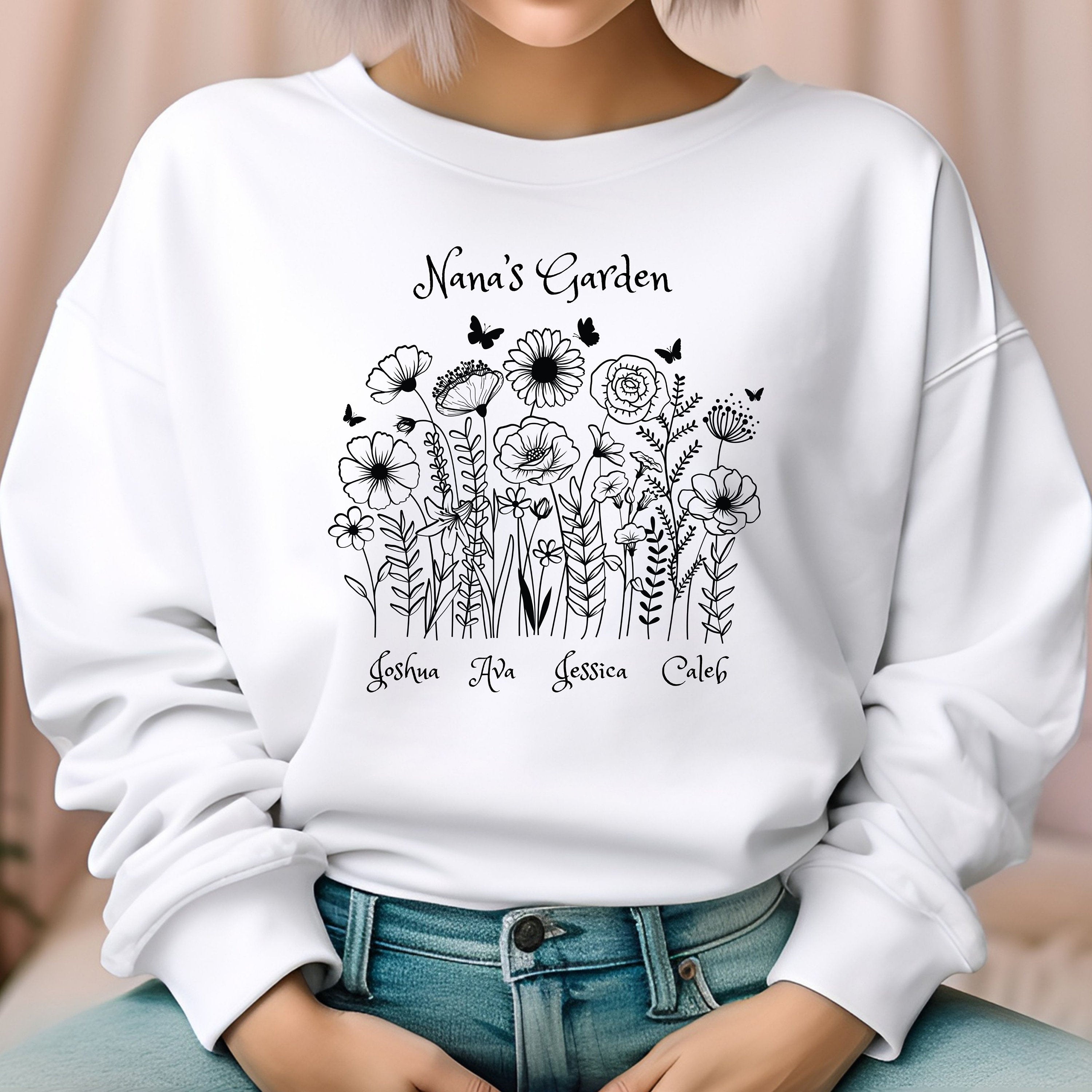 Personalized Nana's Garden Floral Sweatshirt - Ideal Grandma Gift with Grandkids Names: Unique & Sentimental