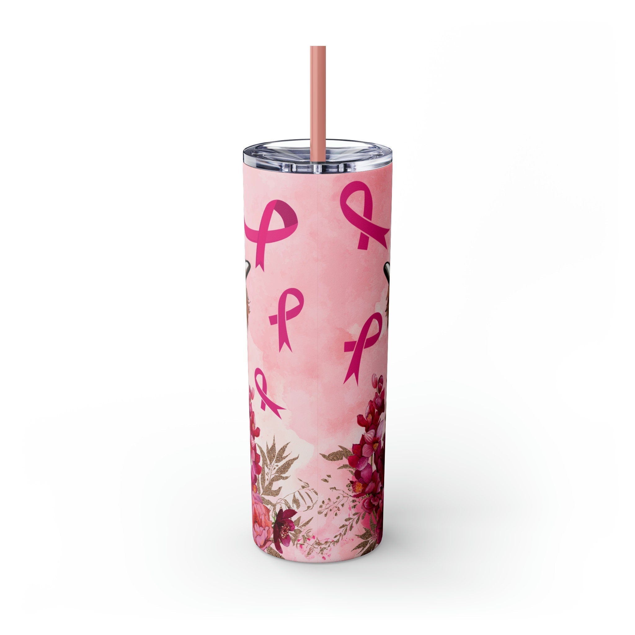 Highland Cow Breast Cancer Awareness Skinny Tumbler with Straw, 20oz |Breast cancer awareness | Pink Ribbon