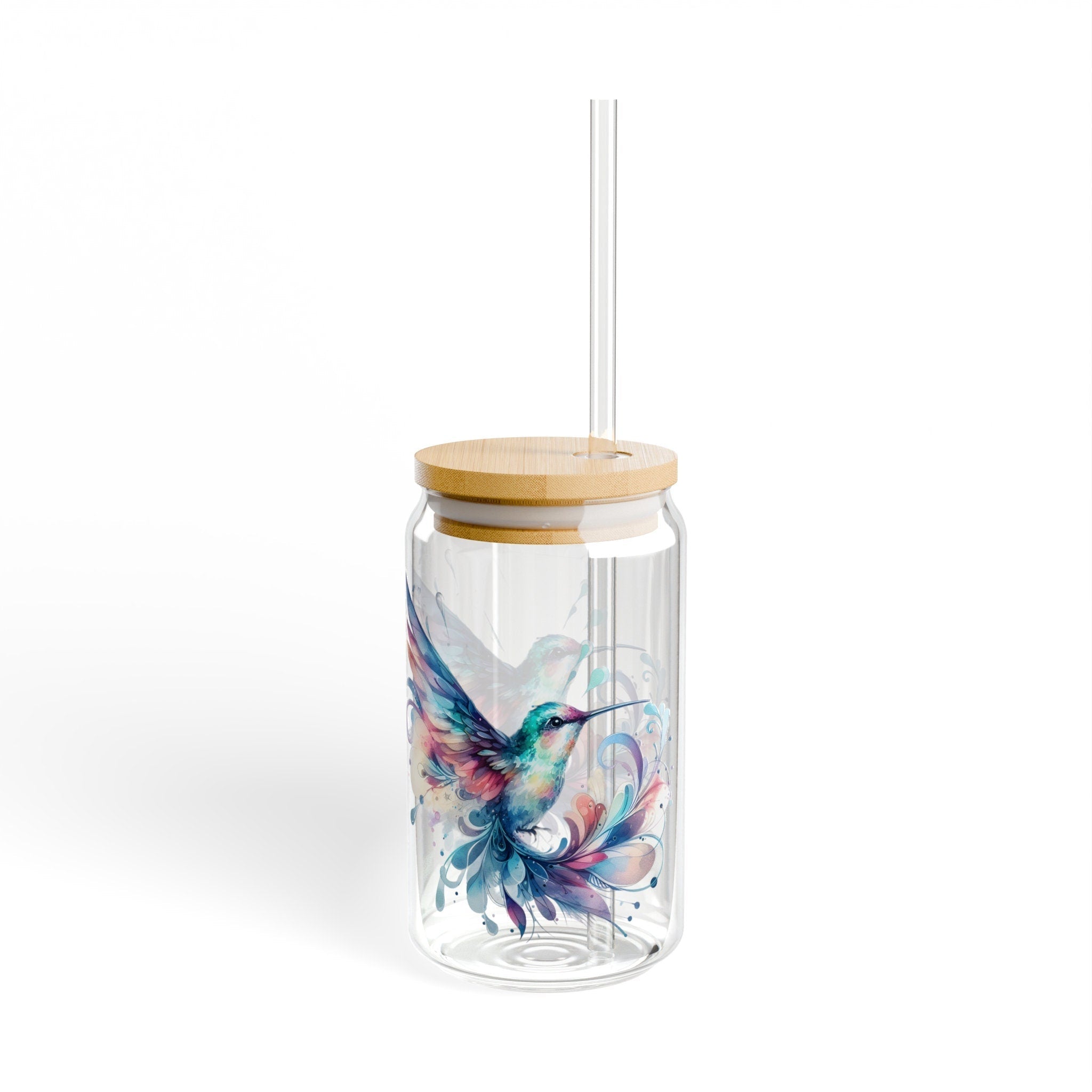 16 oz Hummingbird Glass Sipper Cup with Elegant, Durable Design for Everyday Use