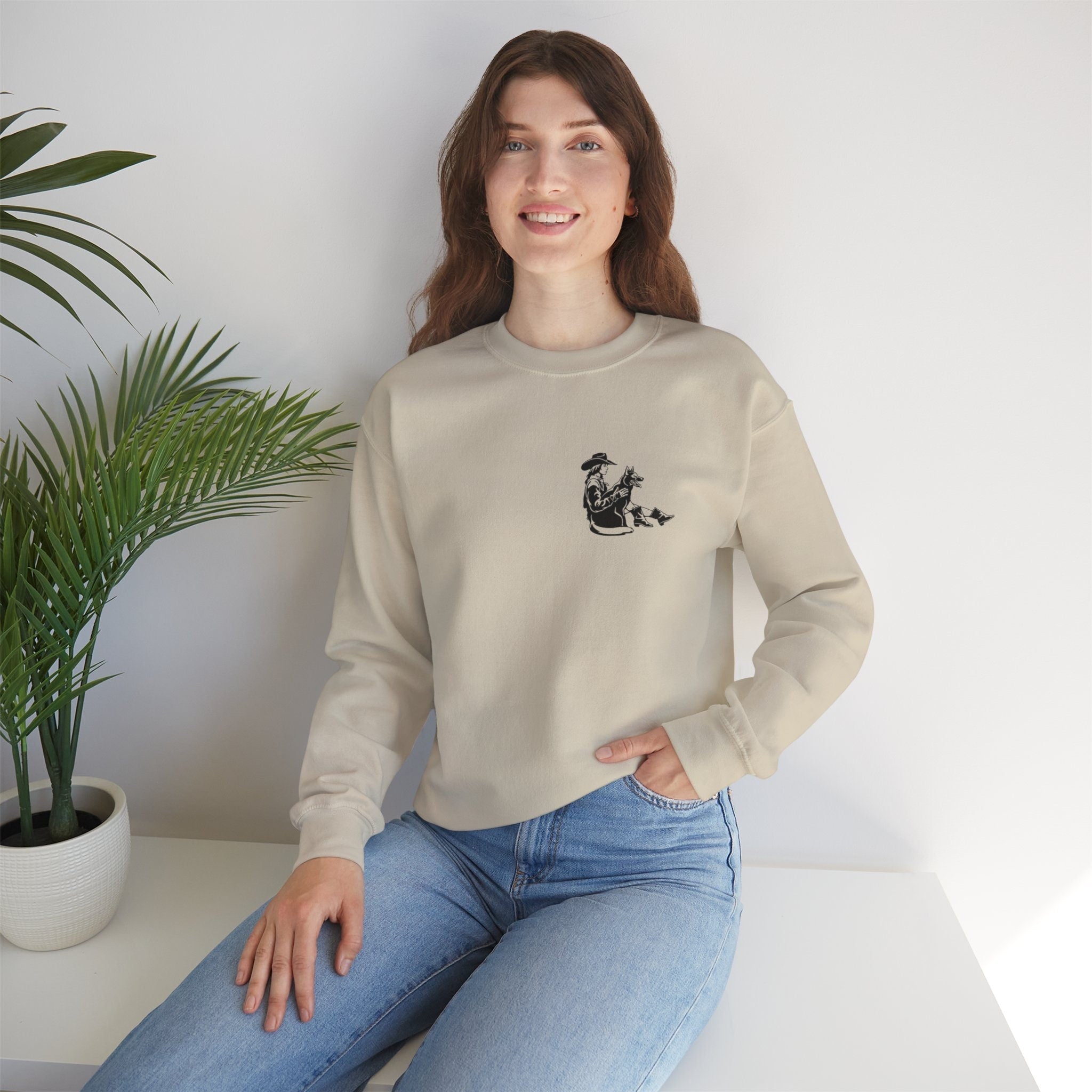 Vintage Cattle Dog Graphic Sweatshirt | Unisex Western Wear | Cozy Cowpoke Style | Sand