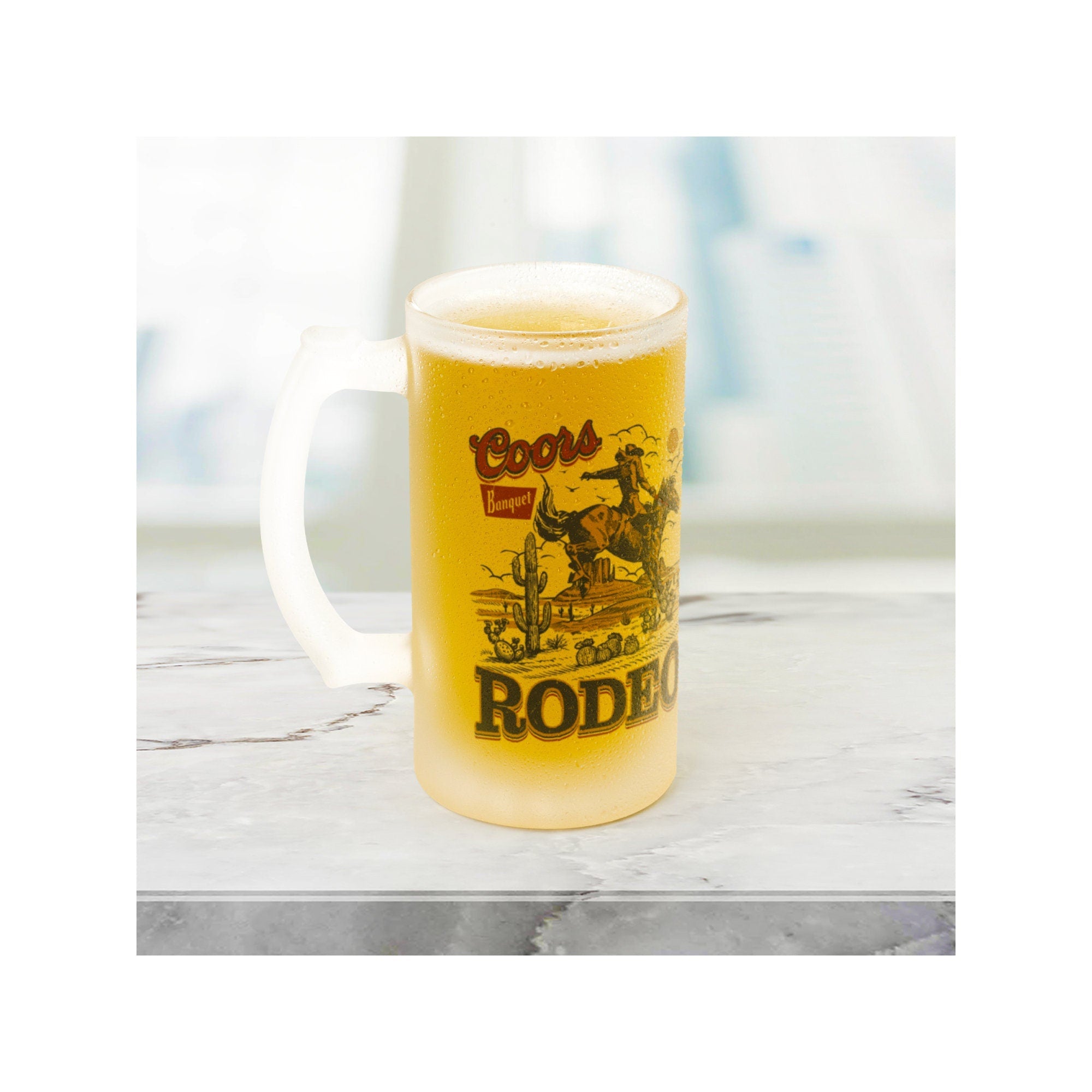 16oz Frosted Beer Stein, Coors Rodeo, Gift for the beer lover