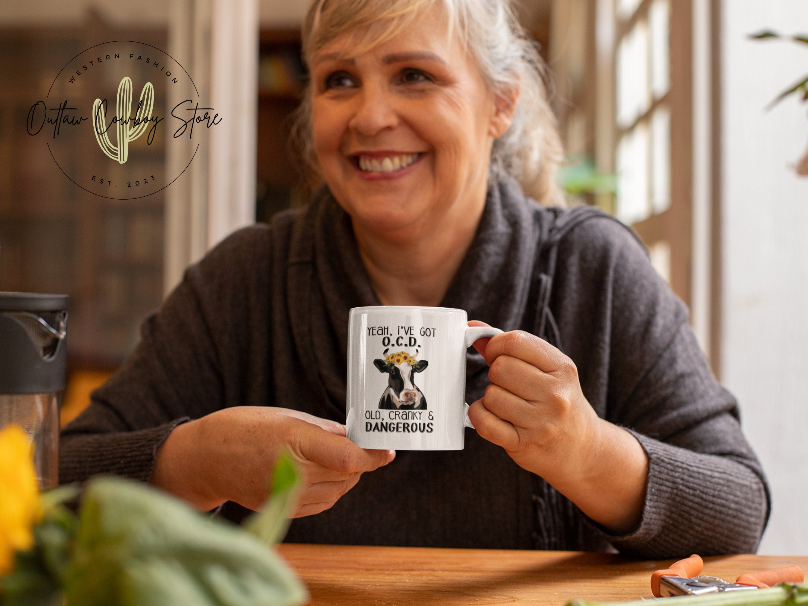 Yeah I have OCD Old Cranky Dangerous Cow Design, Funny Cow Mug, Cow Lover Gift, Funny Coffee Cup (11oz, 15oz, 20oz)