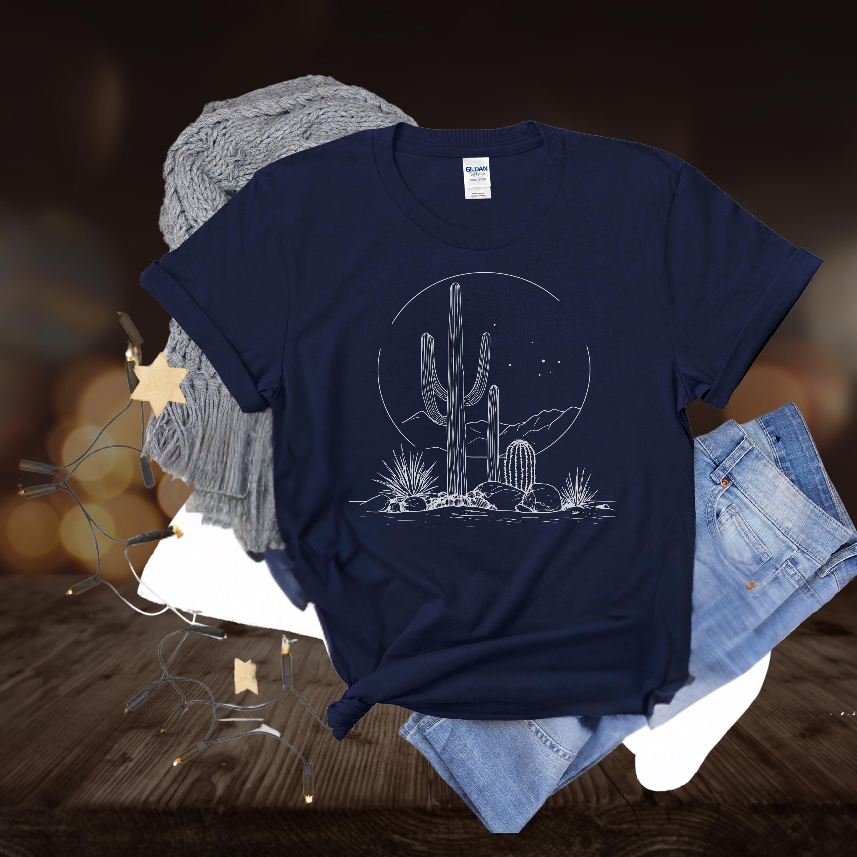 Western Desert Moon Women's Tee, Cowgirl Graphic Shirt, Southwest Style Top, Mountain Cactus Fashion Tee, Vintage Sunset T-Shirt, Boho