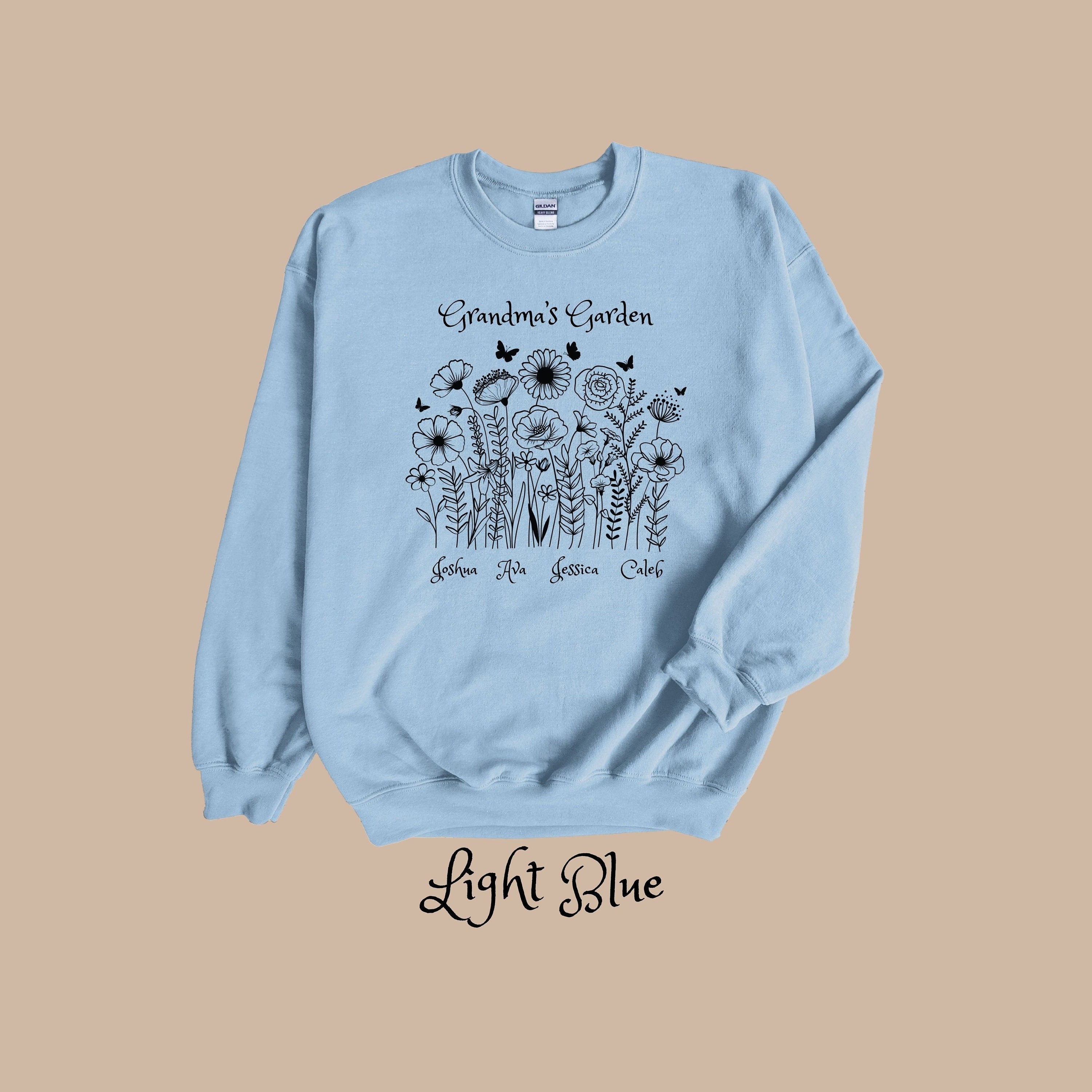 Grandmas Garden Personalized Crewneck Sweatshirt. Unique gift for Grandma that she'll love. Floral sweatshirt