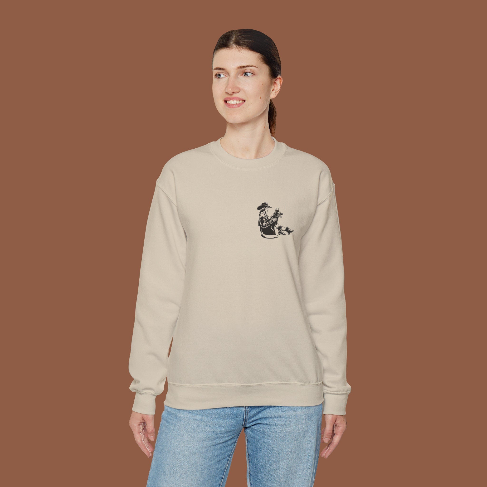 Vintage Cattle Dog Graphic Sweatshirt | Unisex Western Wear | Cozy Cowpoke Style | Sand