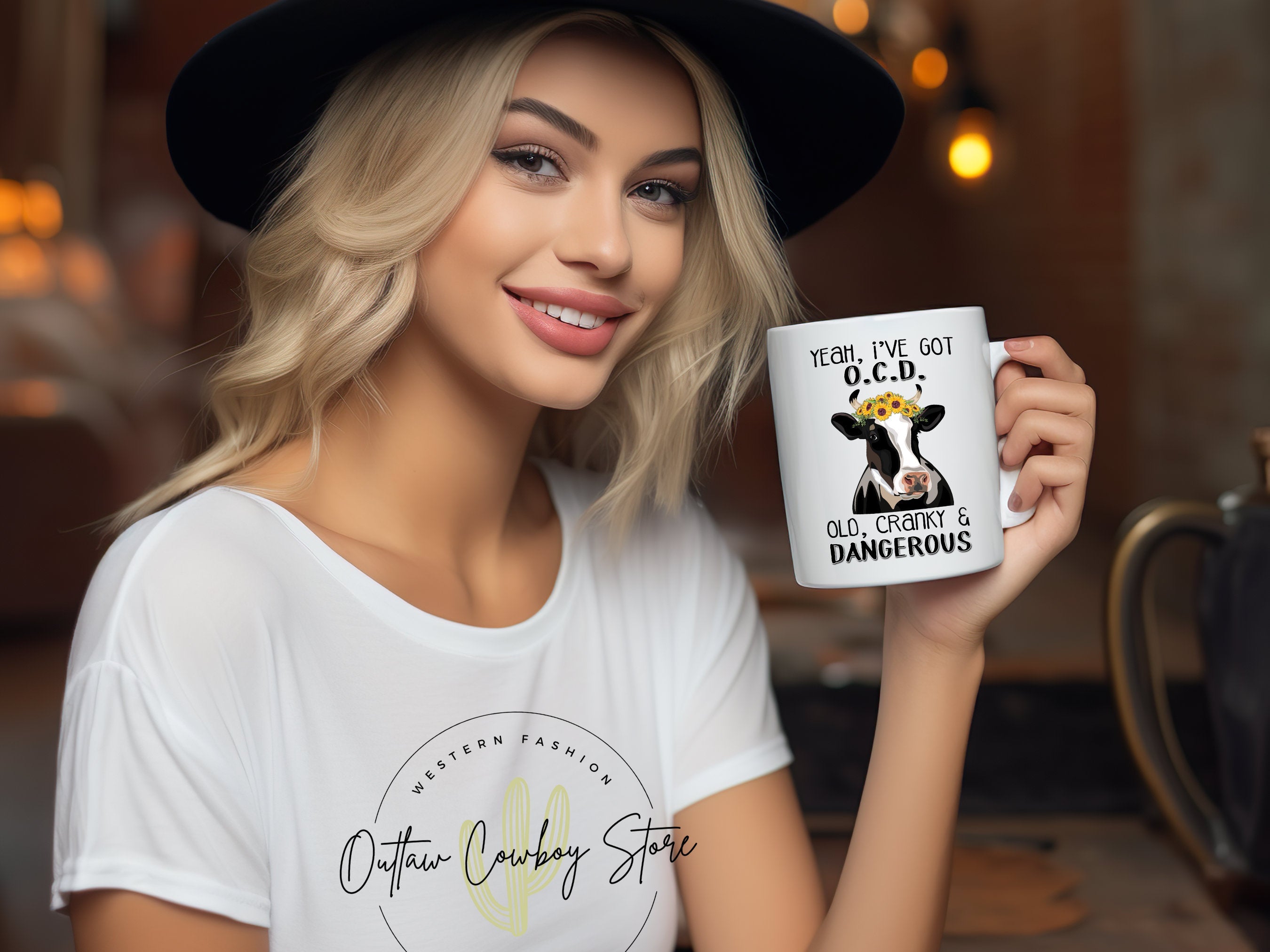 Yeah I have OCD Old Cranky Dangerous Cow Design, Funny Cow Mug, Cow Lover Gift, Funny Coffee Cup (11oz, 15oz, 20oz)