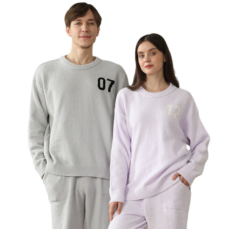 Autumn and Winter Half Fleece Couple's Home Clothes Set Head Style Multi Color Optional Plush Set Sleepwear