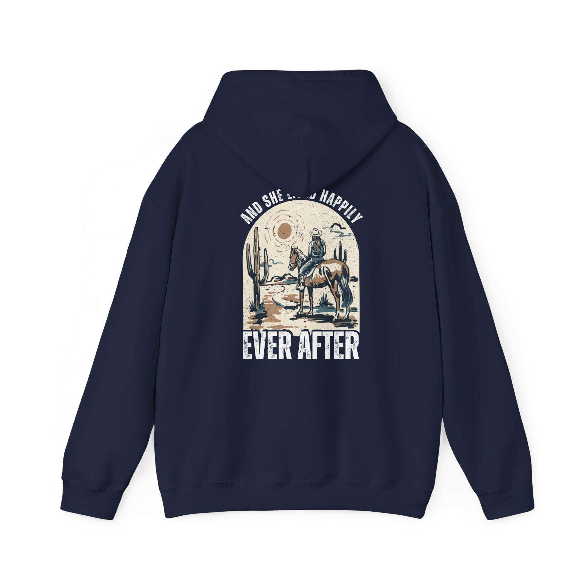 Horse and Rider Graphic Desert Scene Hoodie, Women's Pullover Sweatshirt for Equestrian, And She Lived Happily Ever After, Horse lover gift