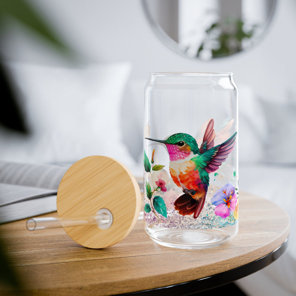 Elegant Hummingbird Design - 16 oz Glass Cup for Nature Lovers