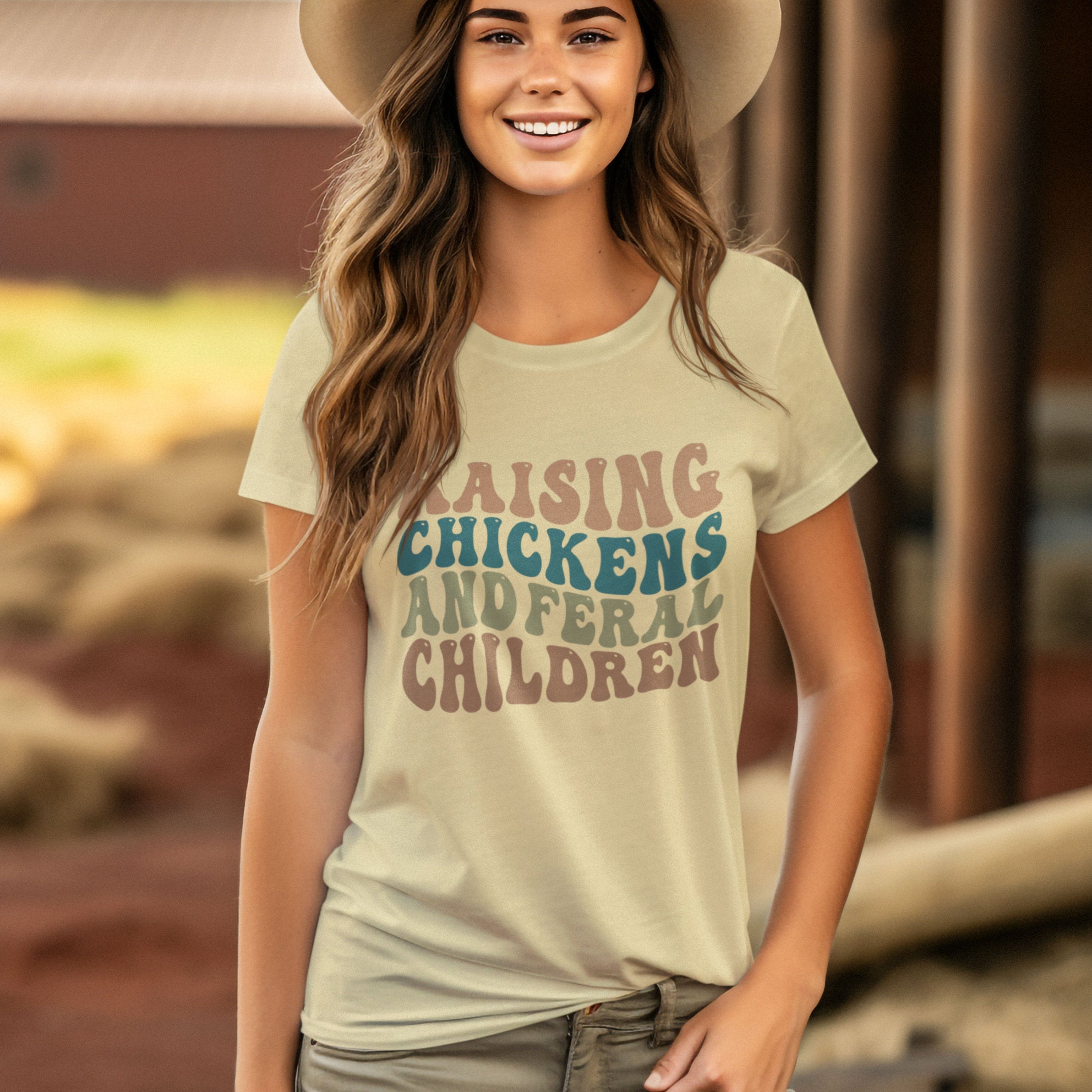 Raising Chickens and Feral Children Unisex Heavy Cotton Tee Farm Life Barn Shirt Gift for mom Gift for Dad