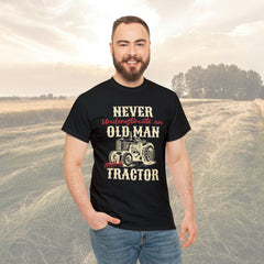 Old man and a Tractor| Gifts for Farmers|  Mens Heavy Cotton Tee