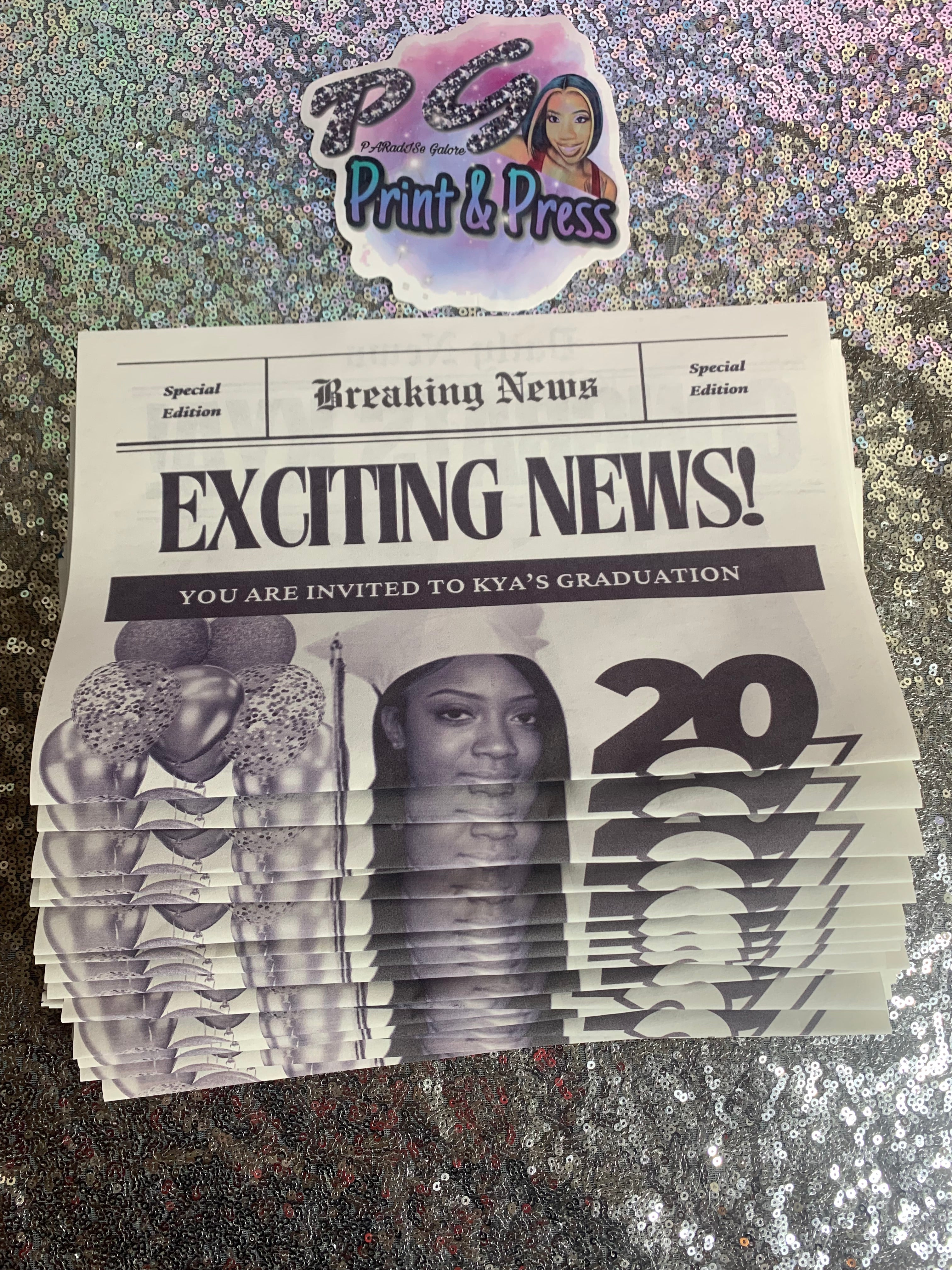 Custom Newspaper Invitation/Announcement Prints