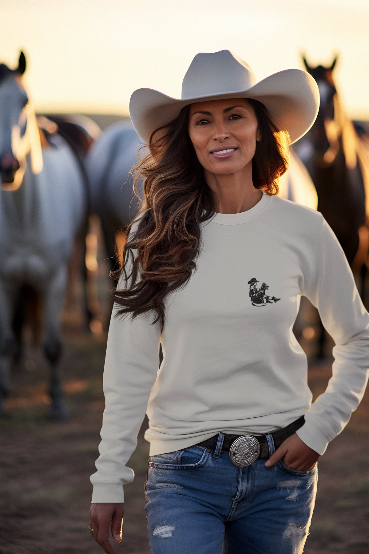 Vintage Cattle Dog Graphic Sweatshirt | Unisex Western Wear | Cozy Cowpoke Style | Sand