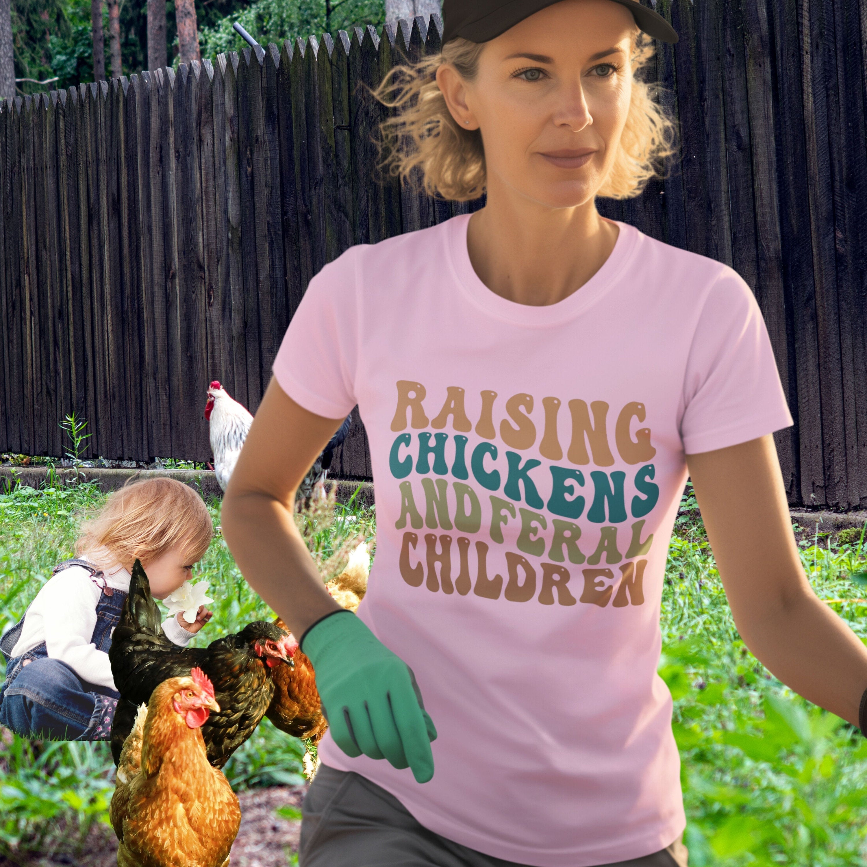 Raising Chickens and Feral Children Unisex Heavy Cotton Tee Farm Life Barn Shirt Gift for mom Gift for Dad