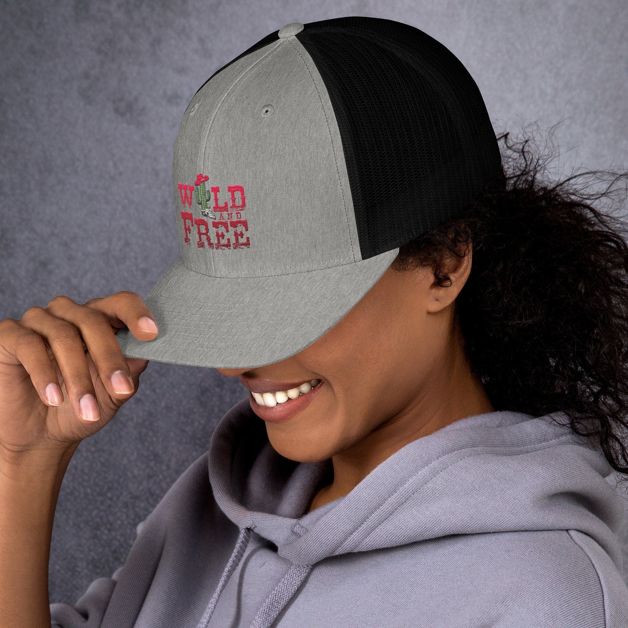 Wild and Free Embroidered Trucker Cap for women