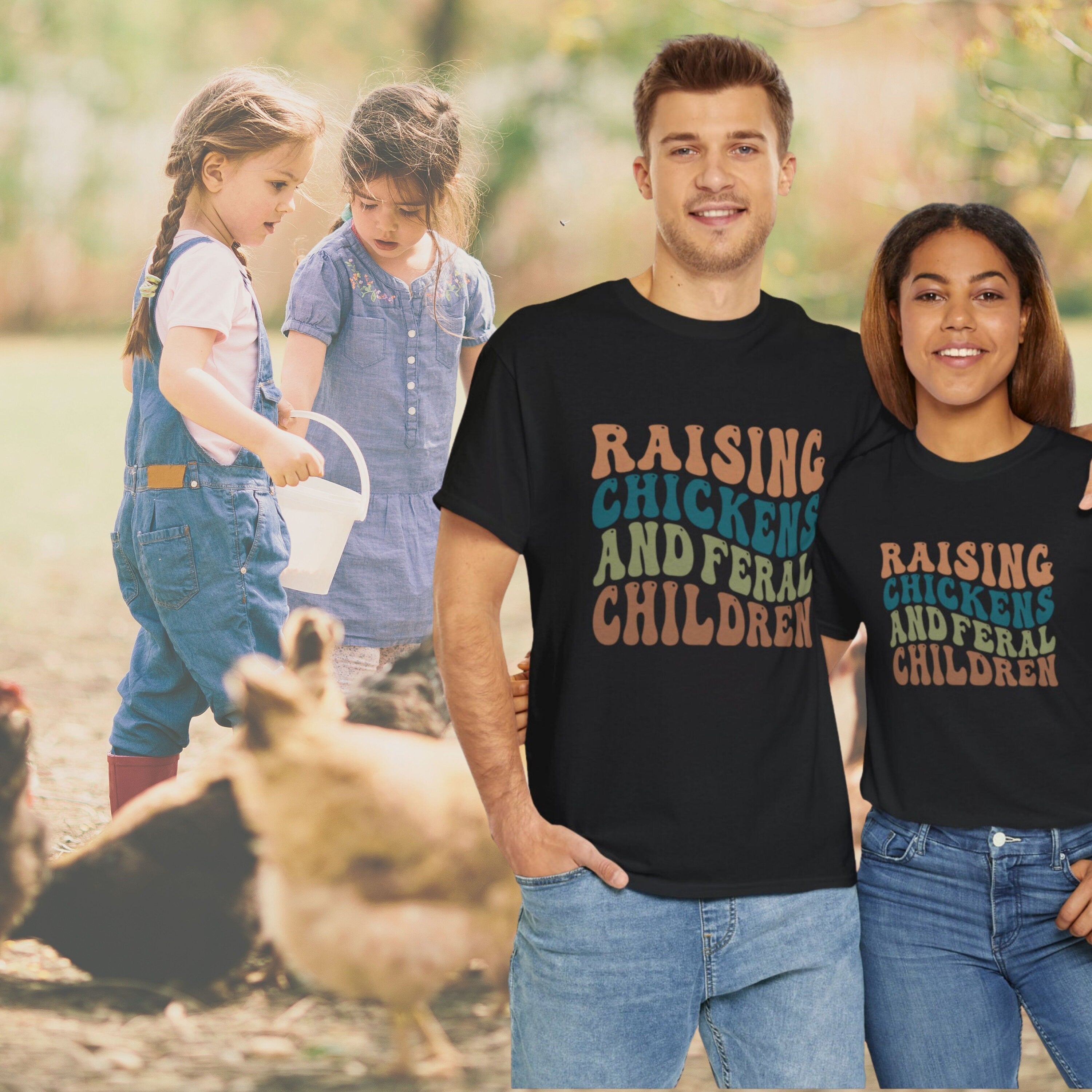 Raising Chickens and Feral Children Unisex Heavy Cotton Tee Farm Life Barn Shirt Gift for mom Gift for Dad