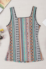 Printed Square Neck Wide Strap Tank