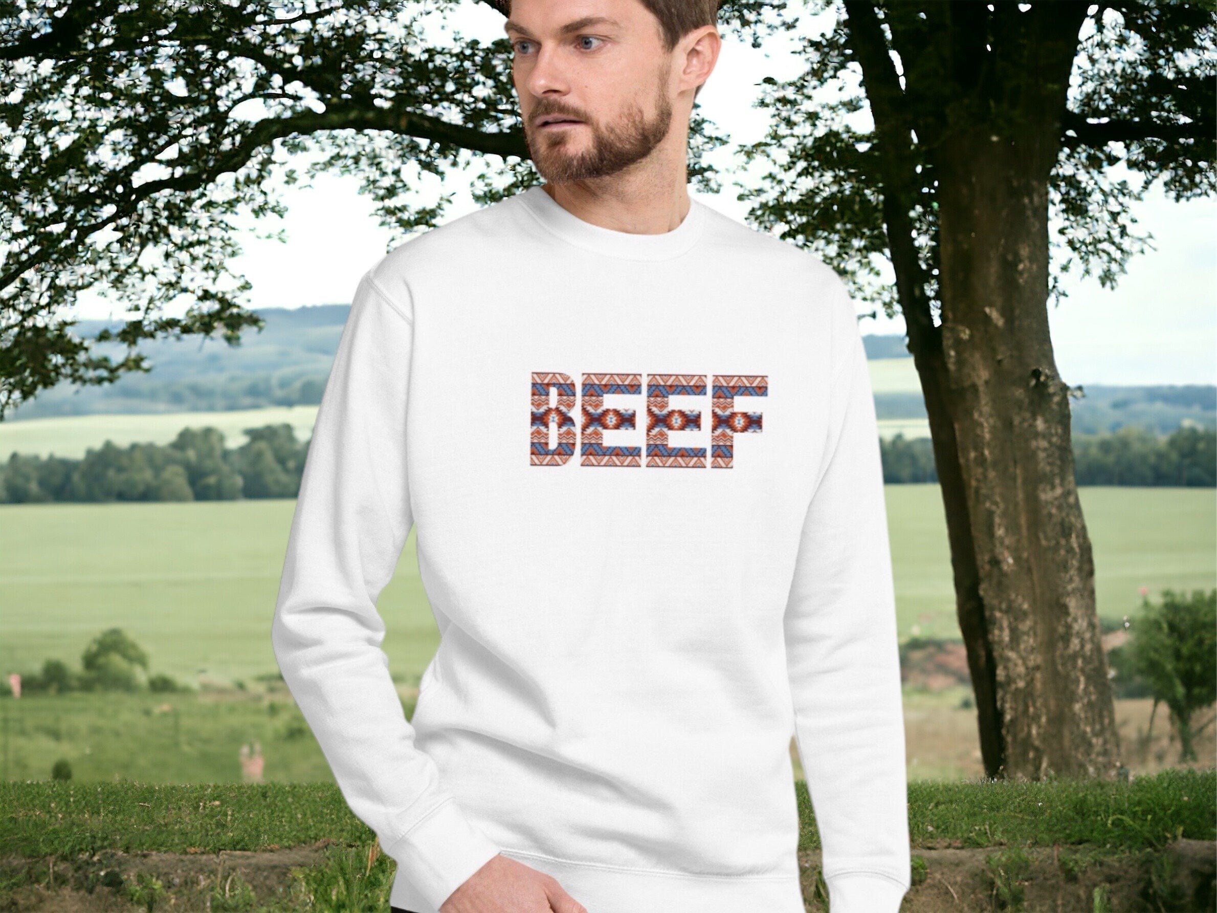 Premium Embroidered BEEF sweatshirt  Country Western Sweatshirt Support Farmers Beef Cows