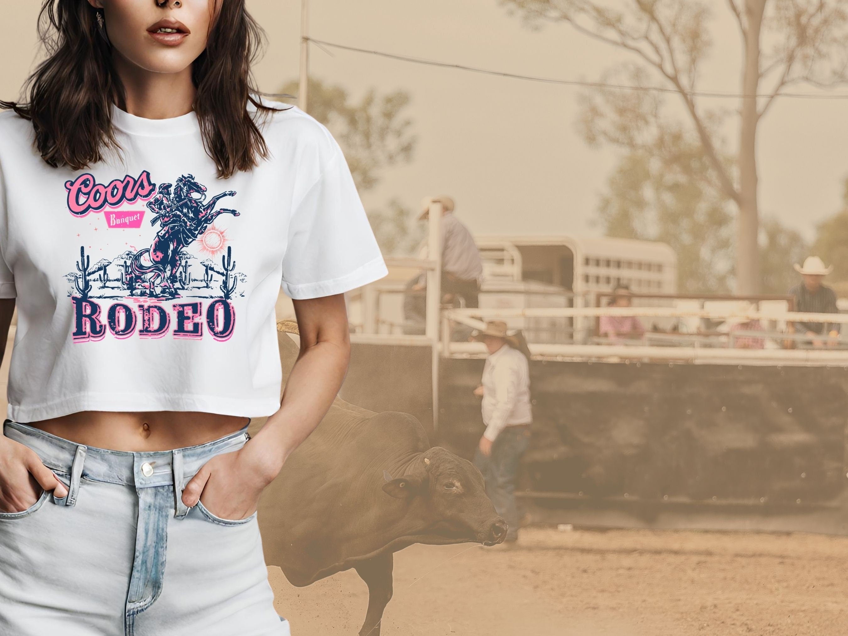 Vintage Coors Rodeo Women's Flowy Cropped T-shirt