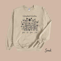 Grandmas Garden Personalized Crewneck Sweatshirt. Unique gift for Grandma that she'll love. Floral sweatshirt