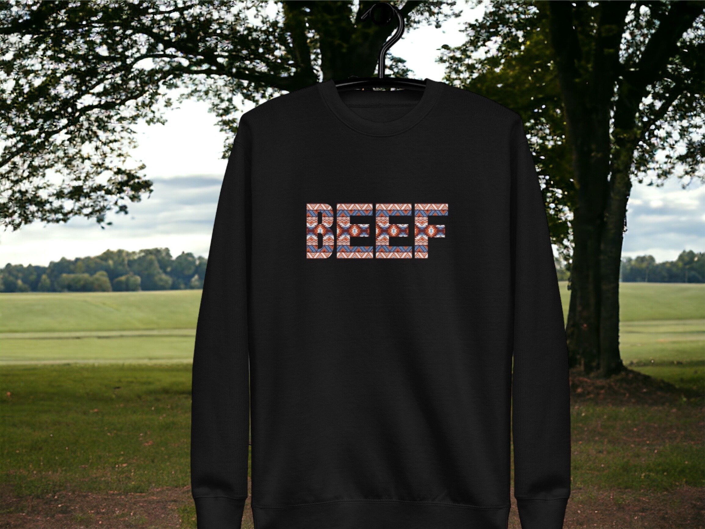 Premium Embroidered BEEF sweatshirt  Country Western Sweatshirt Support Farmers Beef Cows