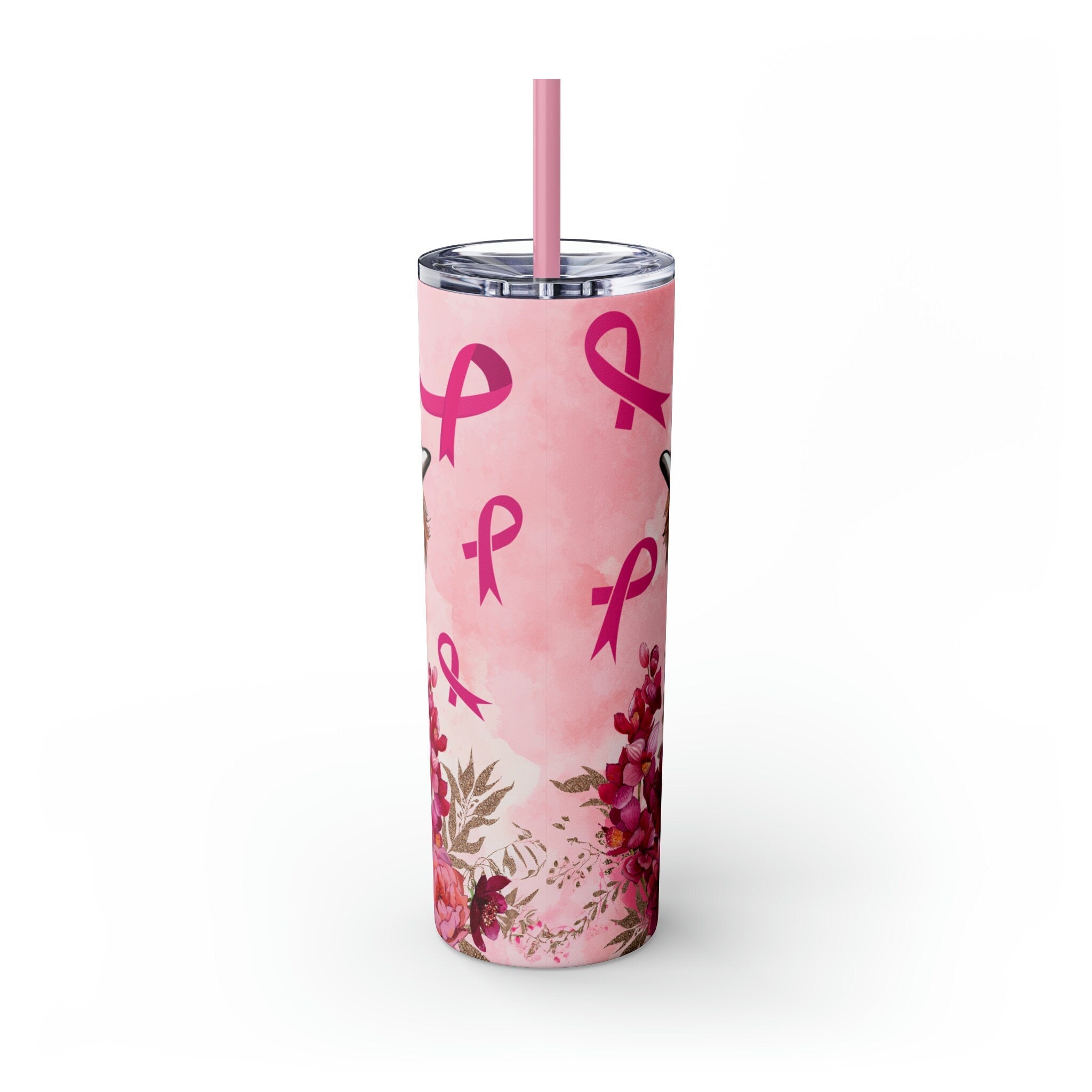 Highland Cow Breast Cancer Awareness Skinny Tumbler with Straw, 20oz |Breast cancer awareness | Pink Ribbon