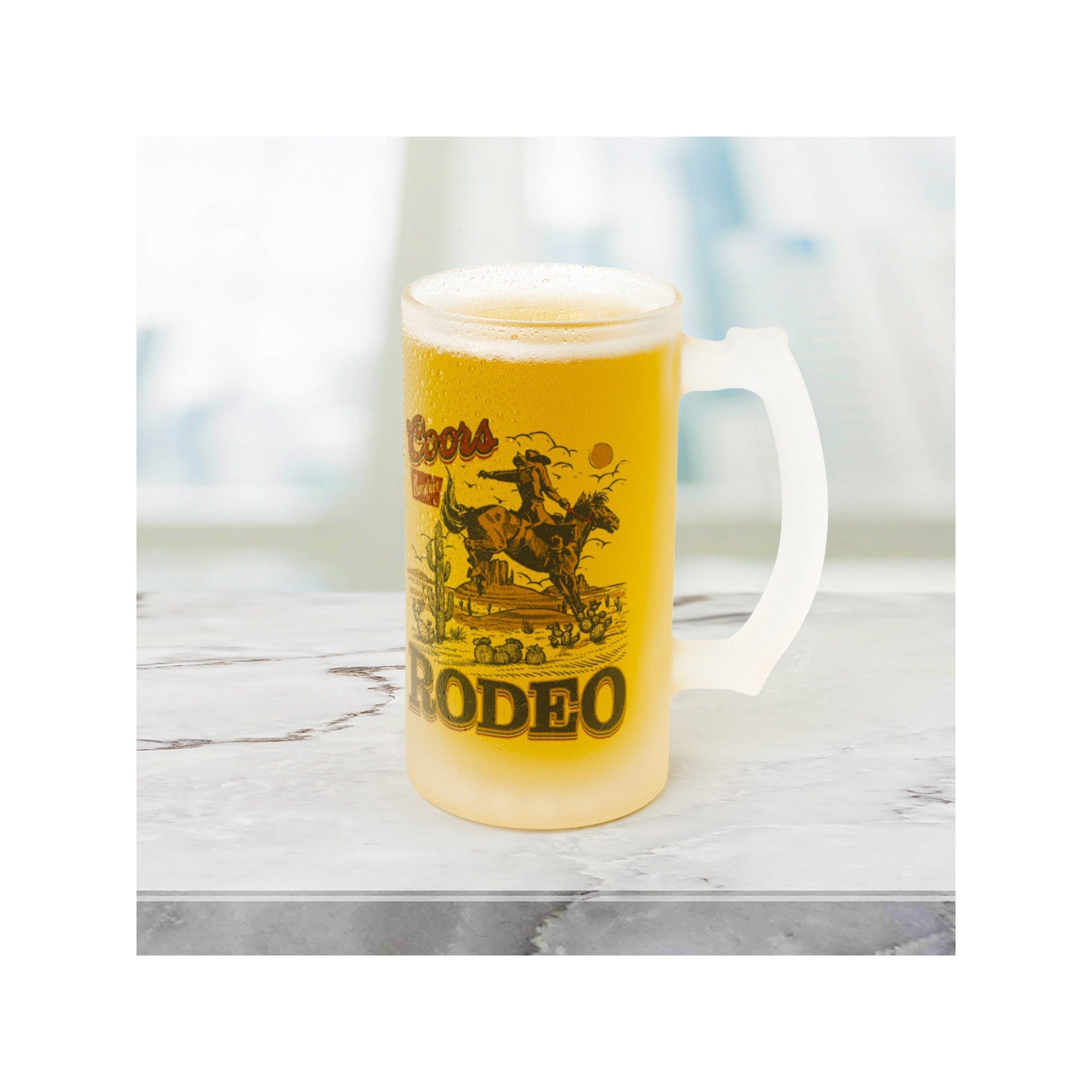 16oz Frosted Beer Stein, Coors Rodeo, Gift for the beer lover