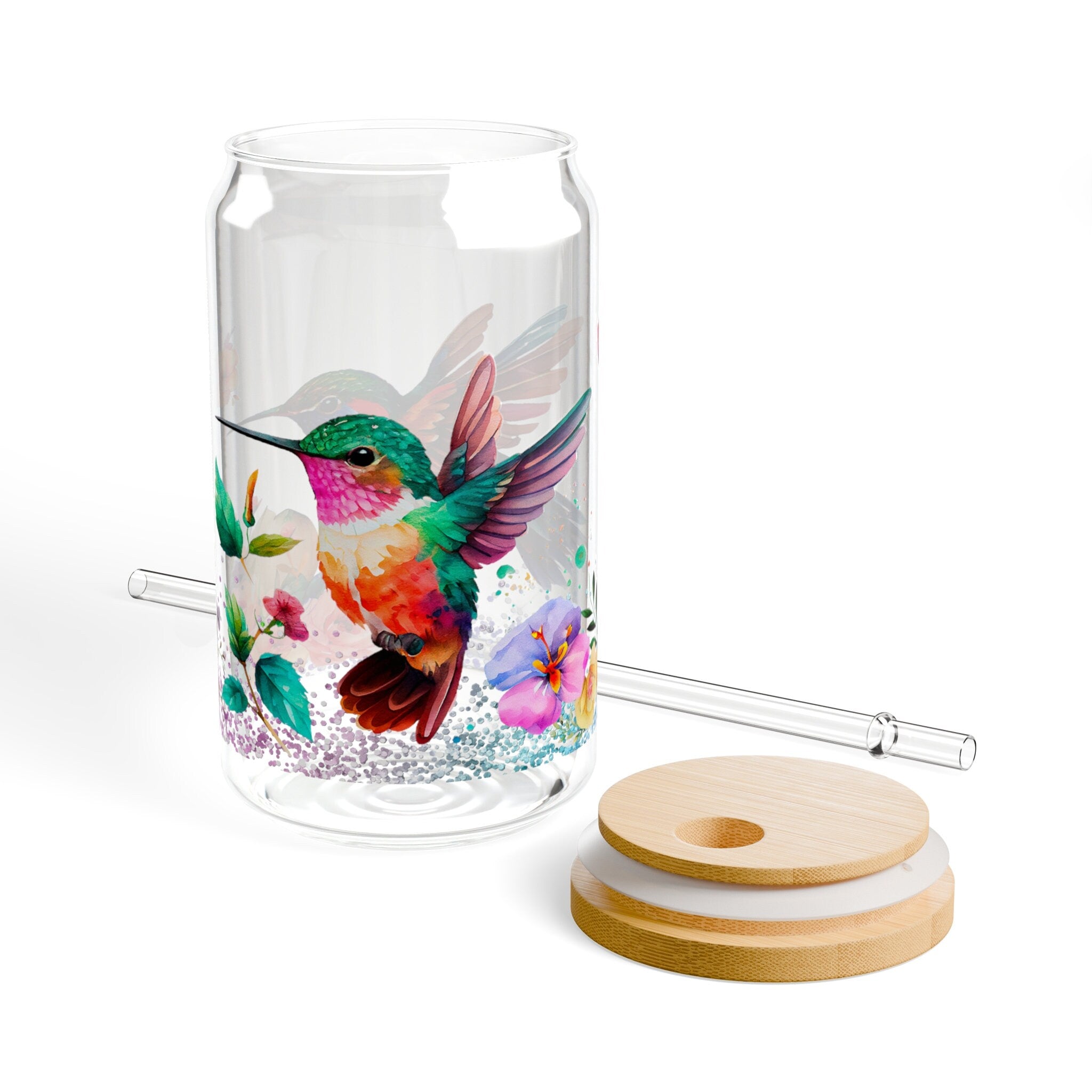 Elegant Hummingbird Design - 16 oz Glass Cup for Nature Lovers