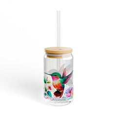 Elegant Hummingbird Design - 16 oz Glass Cup for Nature Lovers