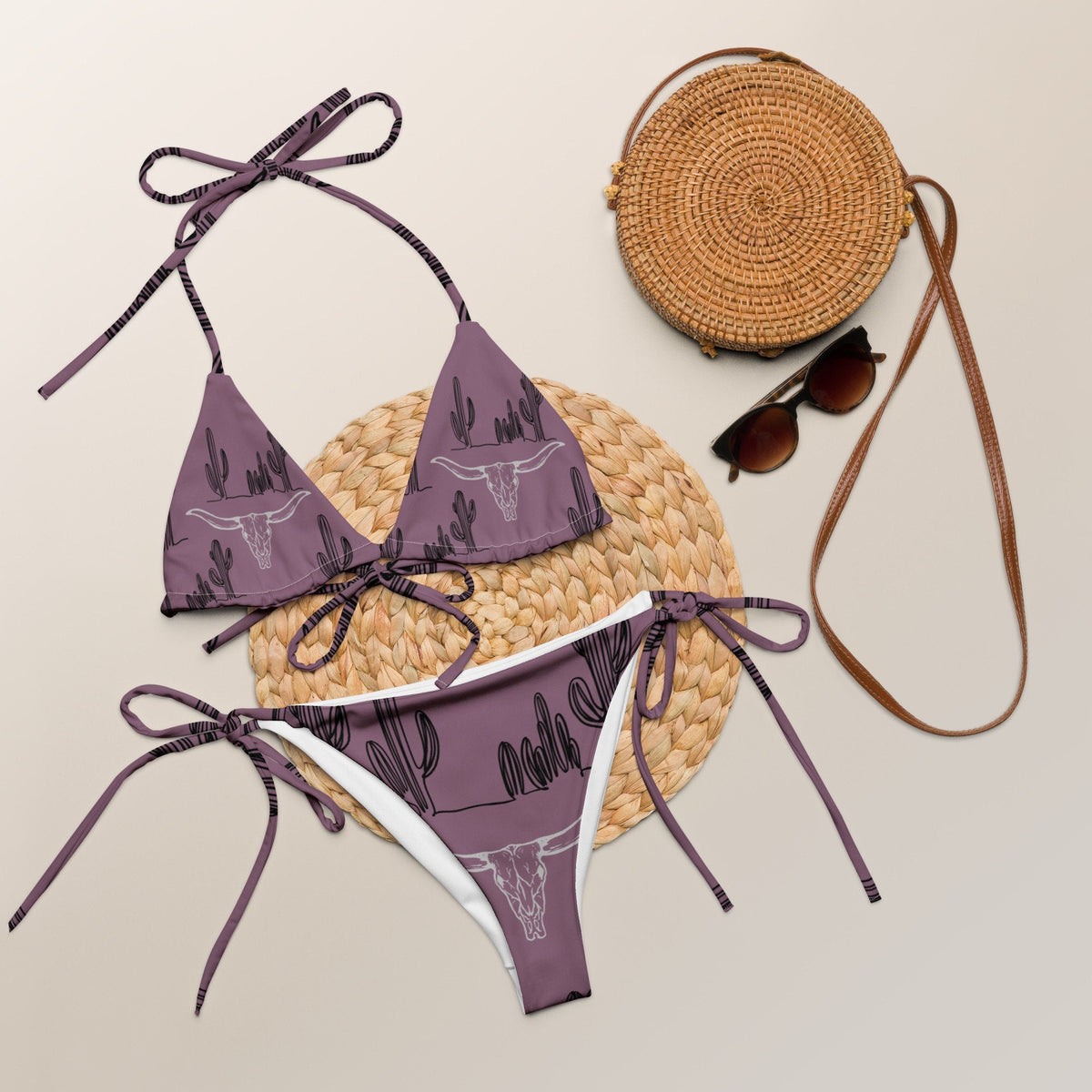 Purple Desert White Liner All-over print recycled string bikini | Western Bikini | Summer Bikini | Western Swim